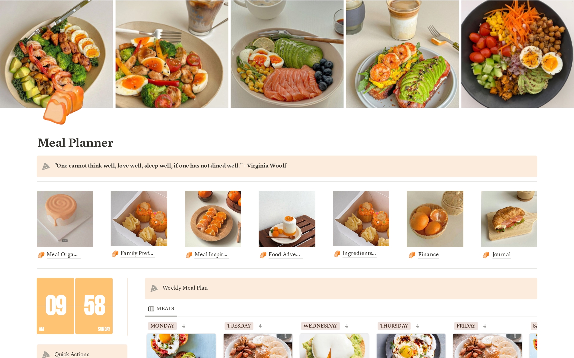 En forhåndsvisning av mal for Meal Planner | Orange Theme