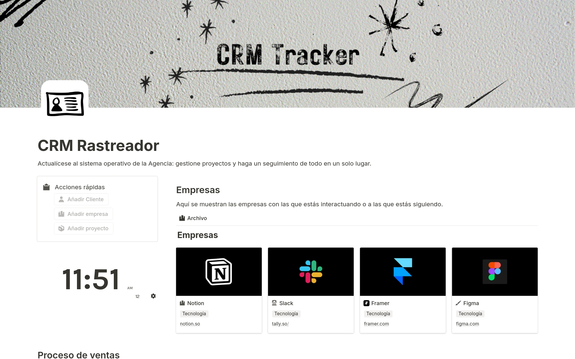 A template preview for CRM Rastreador 