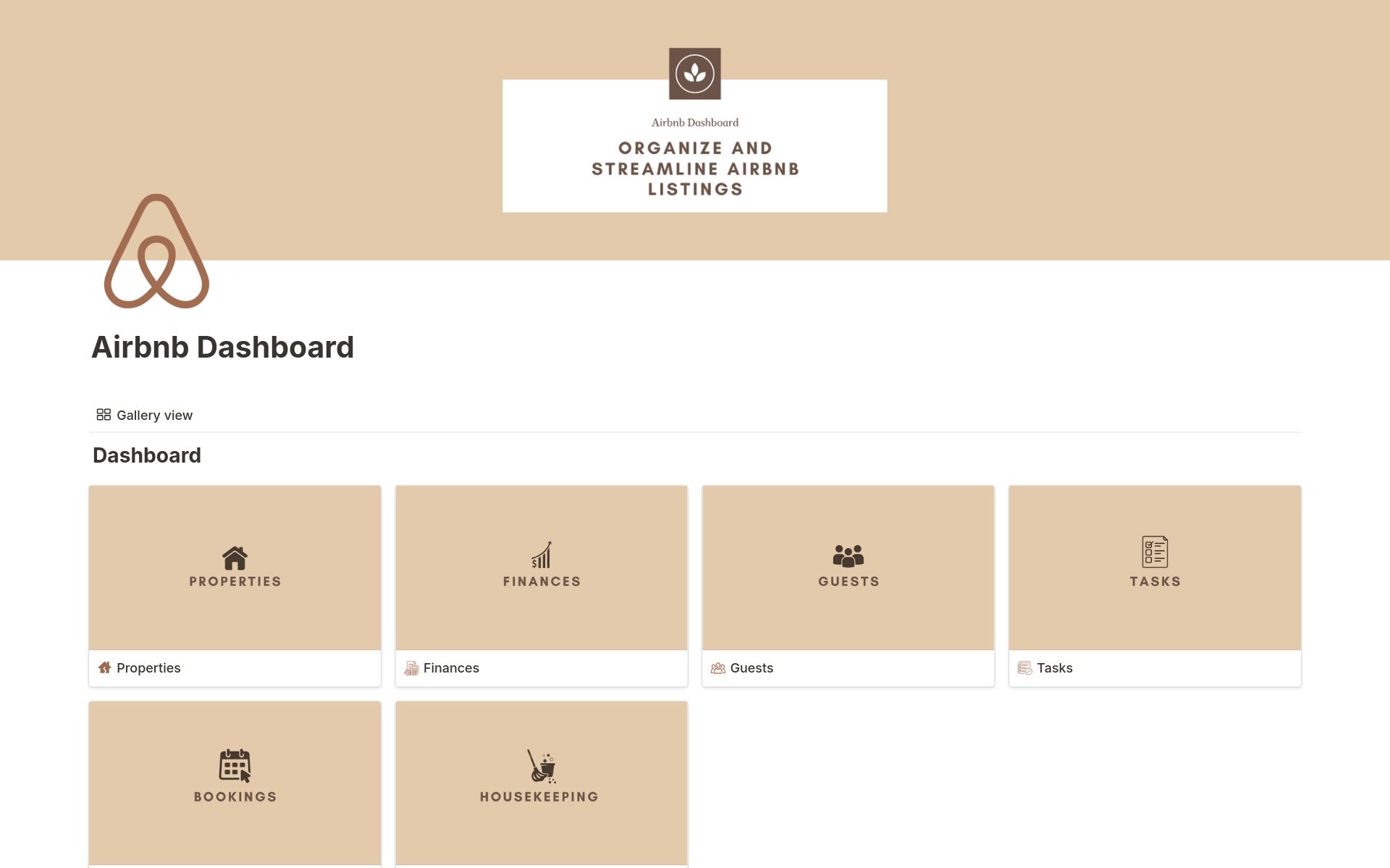 En förhandsgranskning av mallen för Airbnb Dashboard