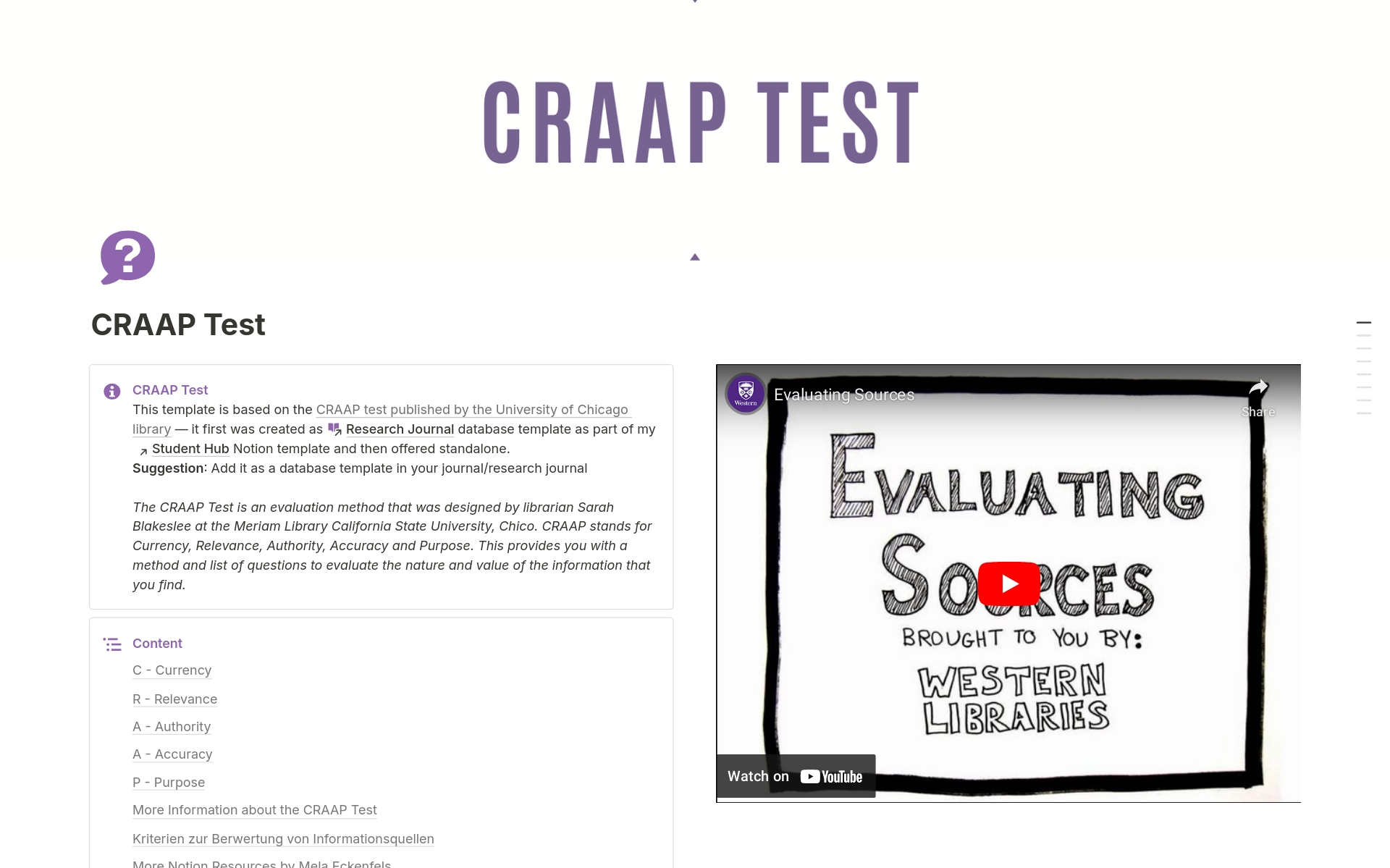 A template preview for CRAAP Test Worksheet — Evaluate Information Better