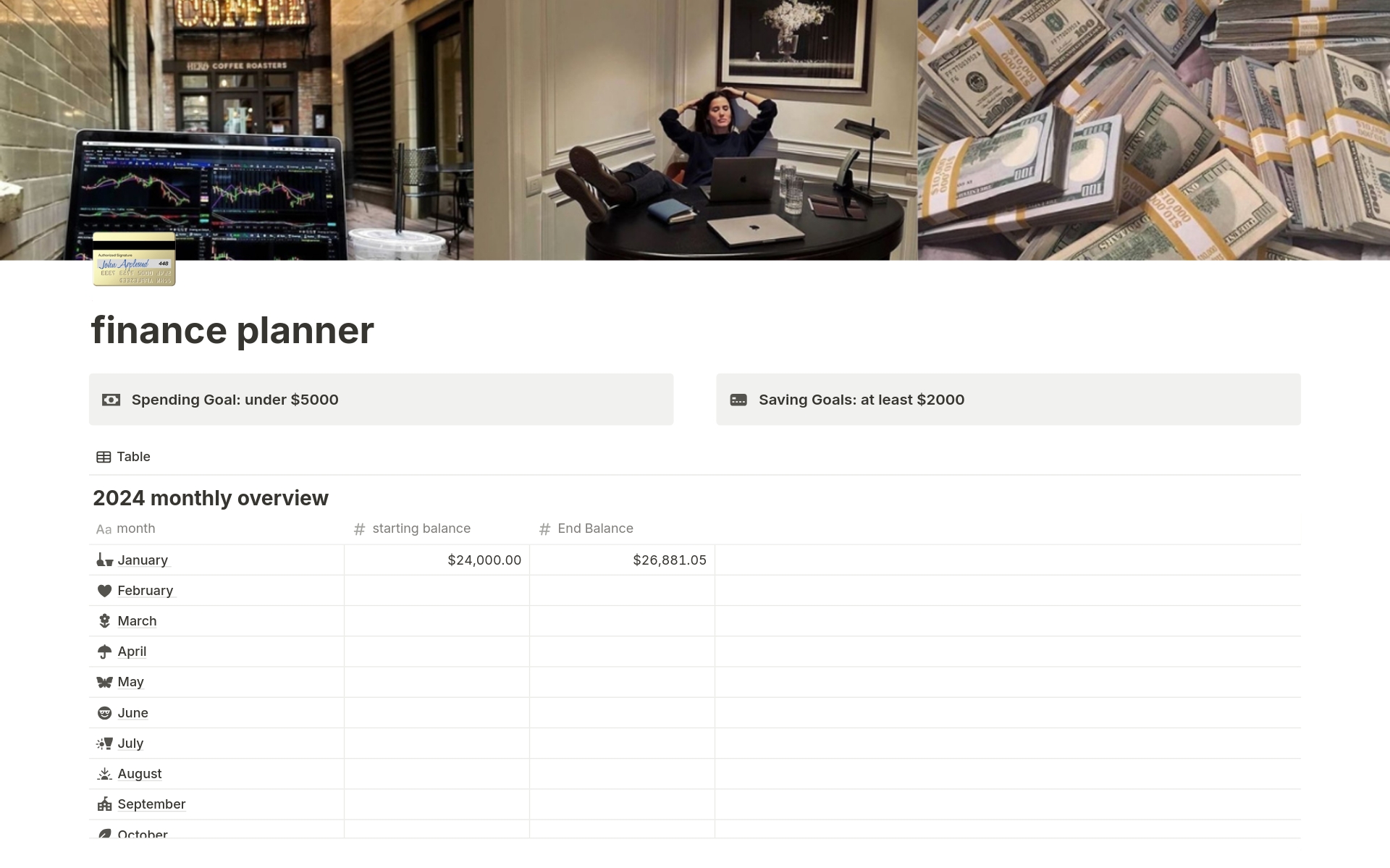 A template preview for Finance Planner