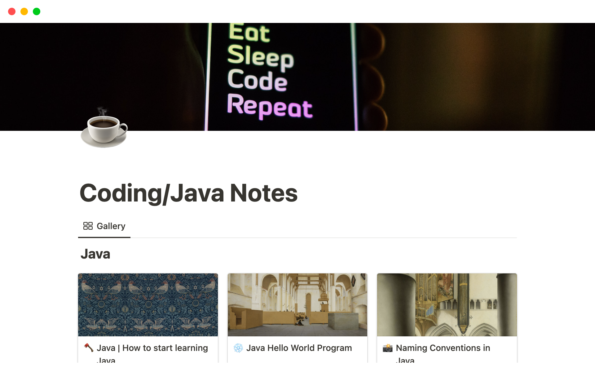 Vista previa de plantilla para Coding / Java Notes