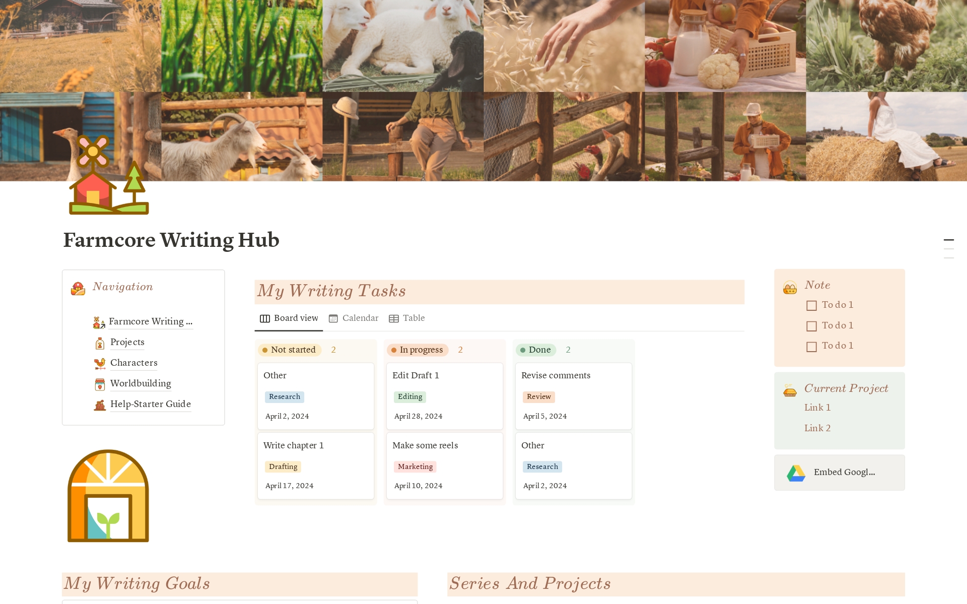 Vista previa de una plantilla para The Writing Hub Farmcore