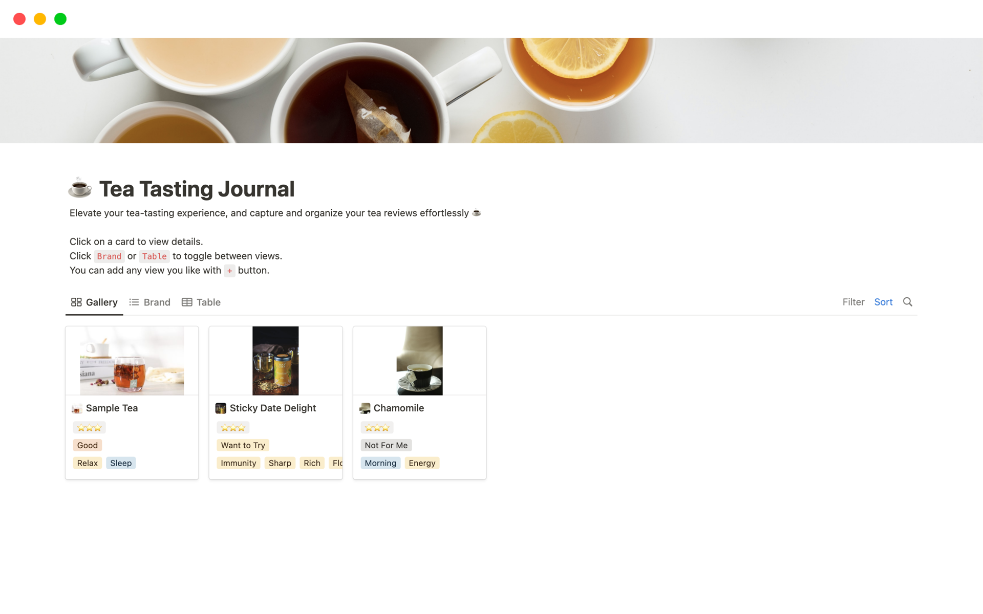 Mallin esikatselu nimelle Tea Tasting Journal