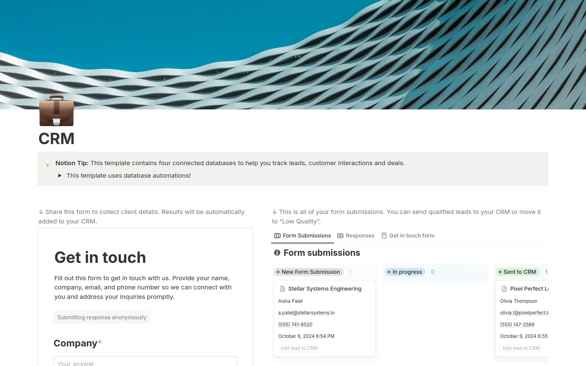 CRM Lead Form 2024 Template | Notion Marketplace
