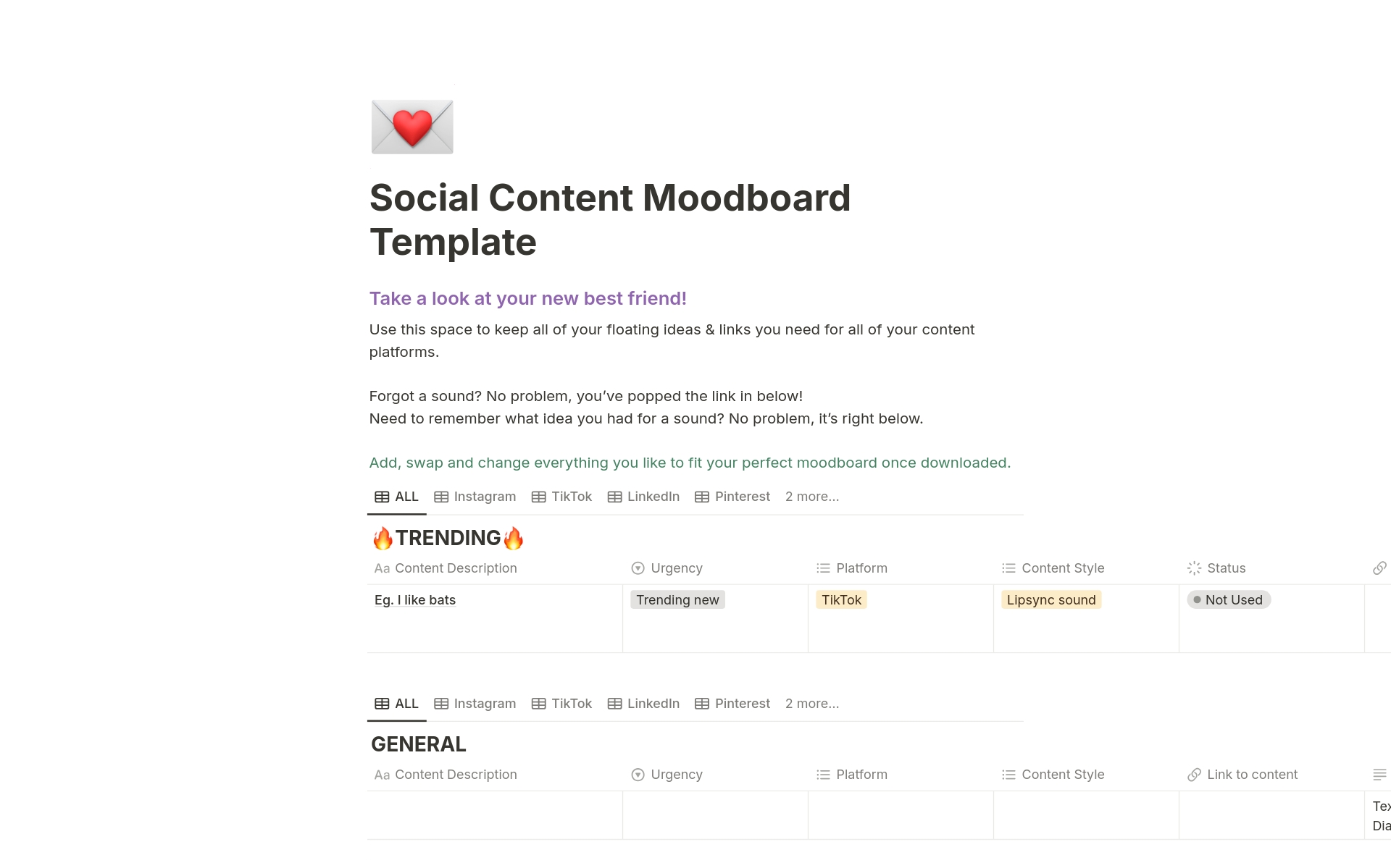 En forhåndsvisning av mal for BeBeau Creative Social Content Moodboard