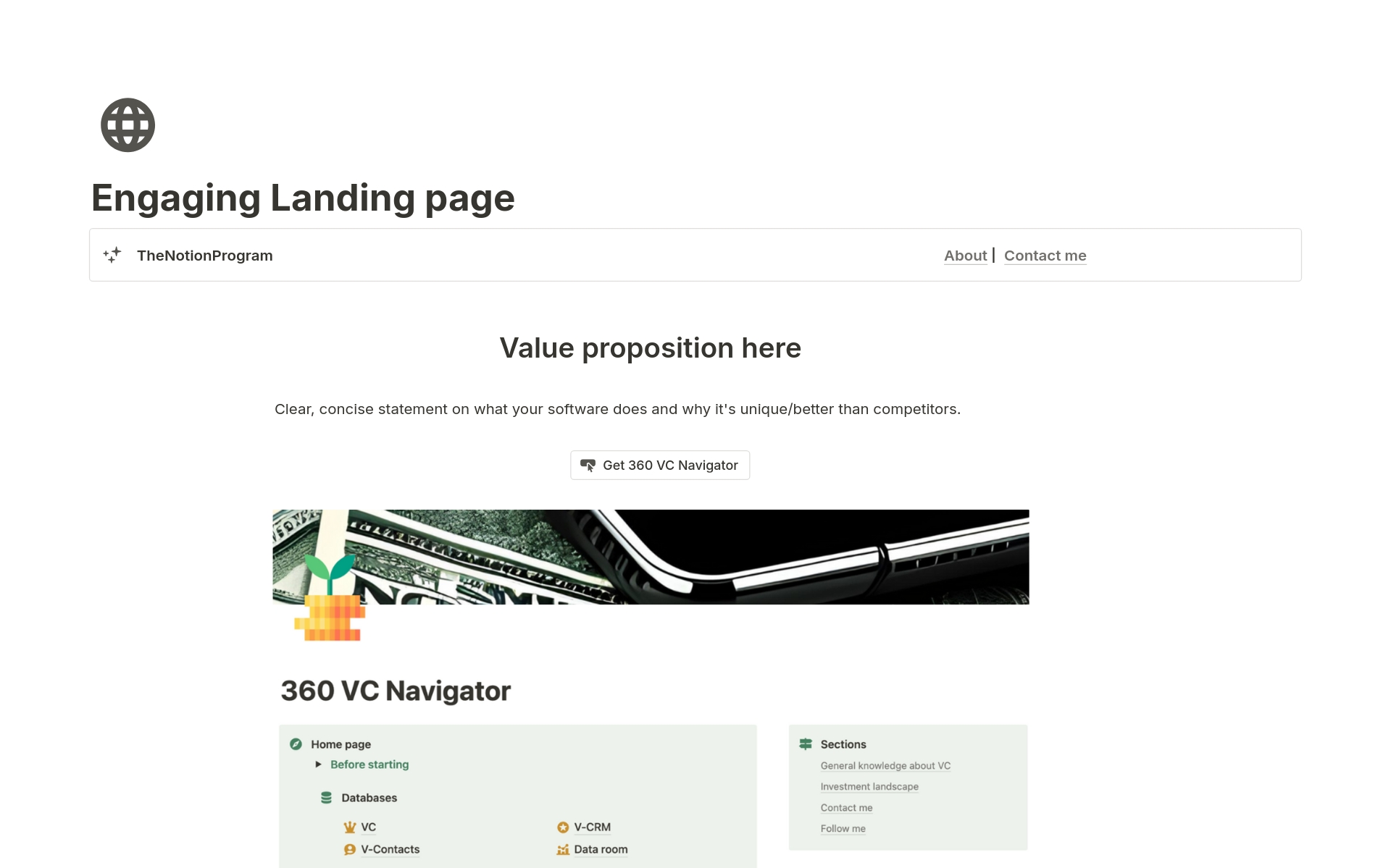 En förhandsgranskning av mallen för Engaging Landing Page