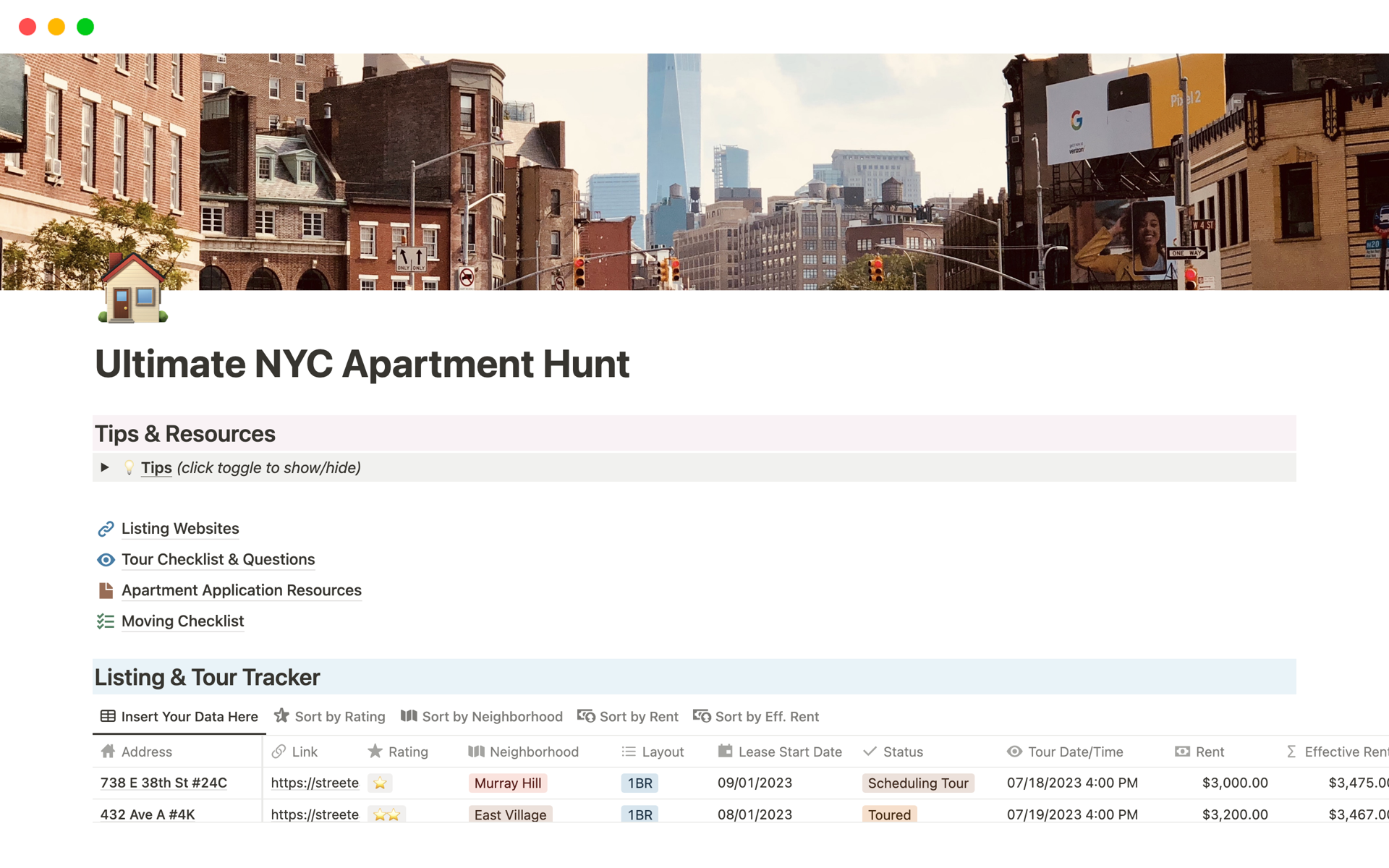 A template preview for Ultimate NYC Apartment Hunt