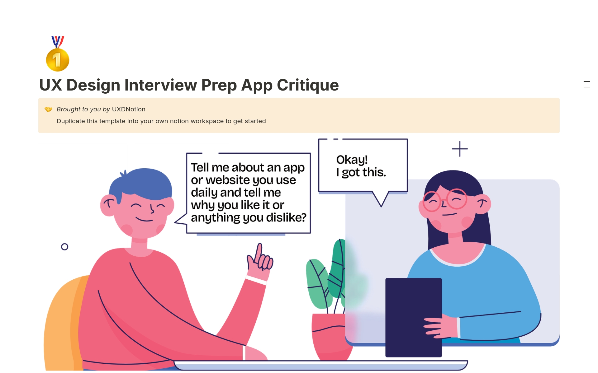 UX Design Interview Prep App Critique Template by UXD | Notion Marketplace