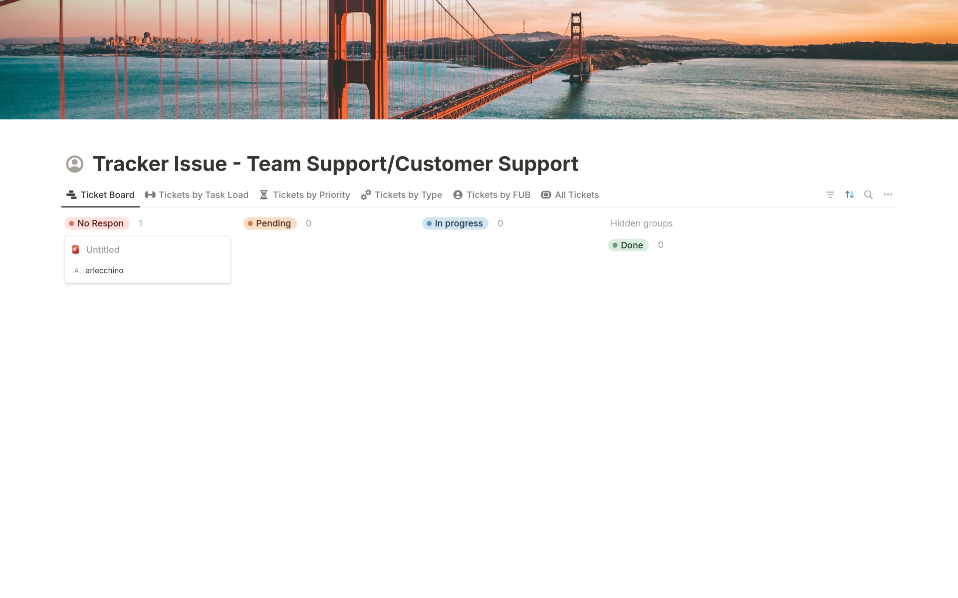 A template preview for Tracker Issue - Team Support / Customer Support