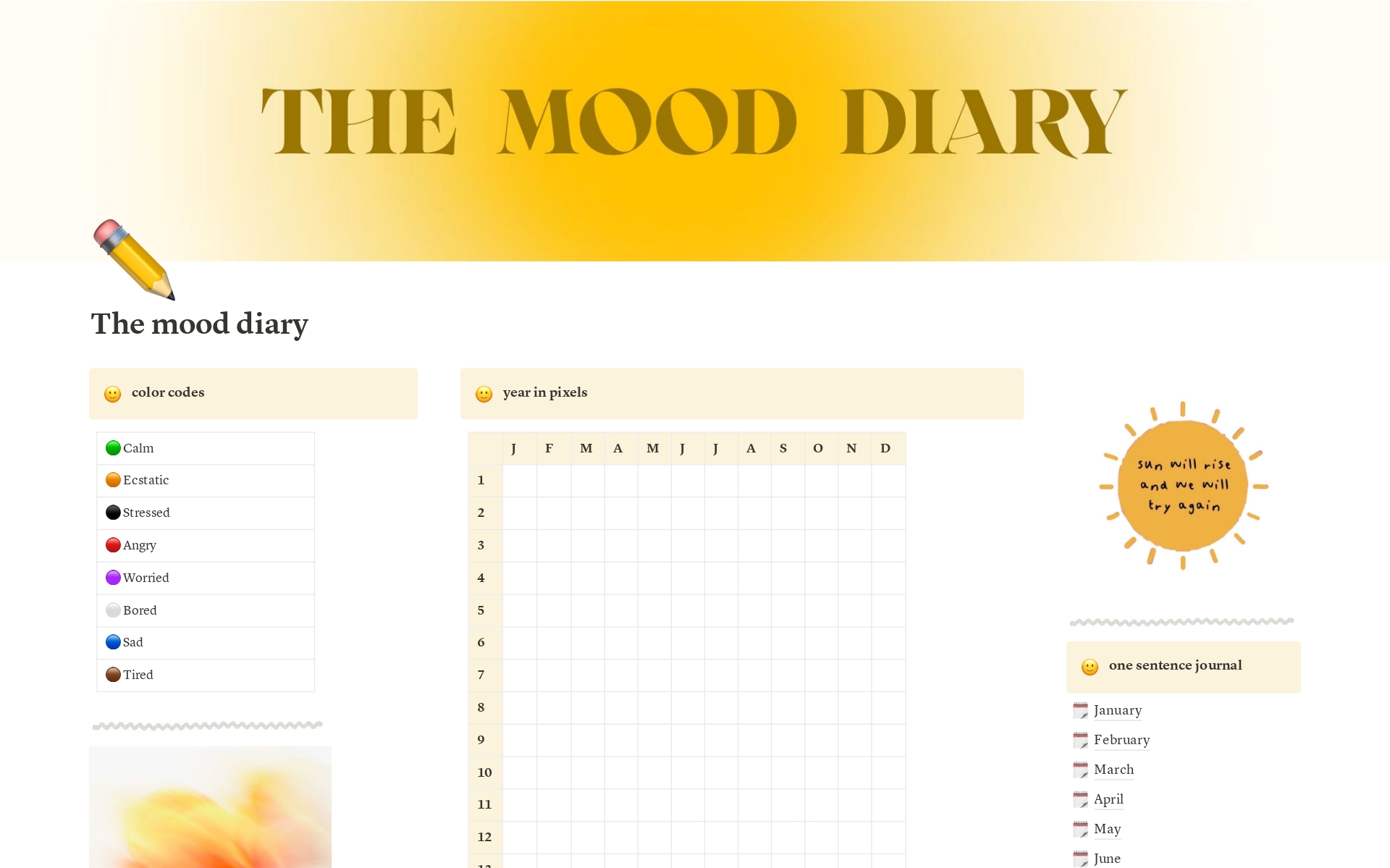 En forhåndsvisning av mal for The Mood Diary | Daily Mood Journaling