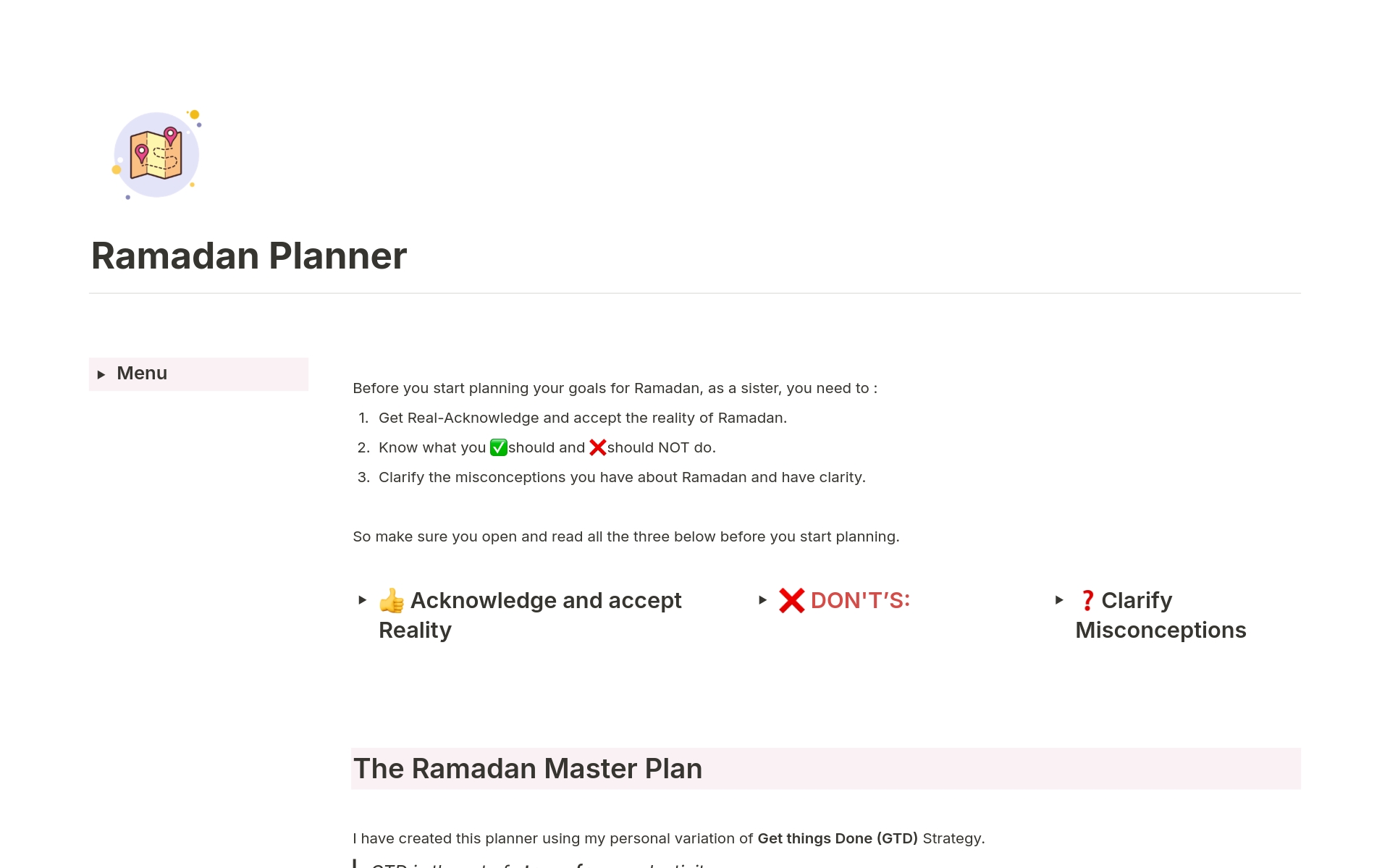 Introducing the 🌙 Ramadan Planner+Tracker 2024, a Notion template that will help you finish the Ramadan with

😌Peace
🤩Clarity
✅Ramadan goals DONE

It’s $79 but I am giving first 50 copies for FREE 💝

🚨 Limited copies only