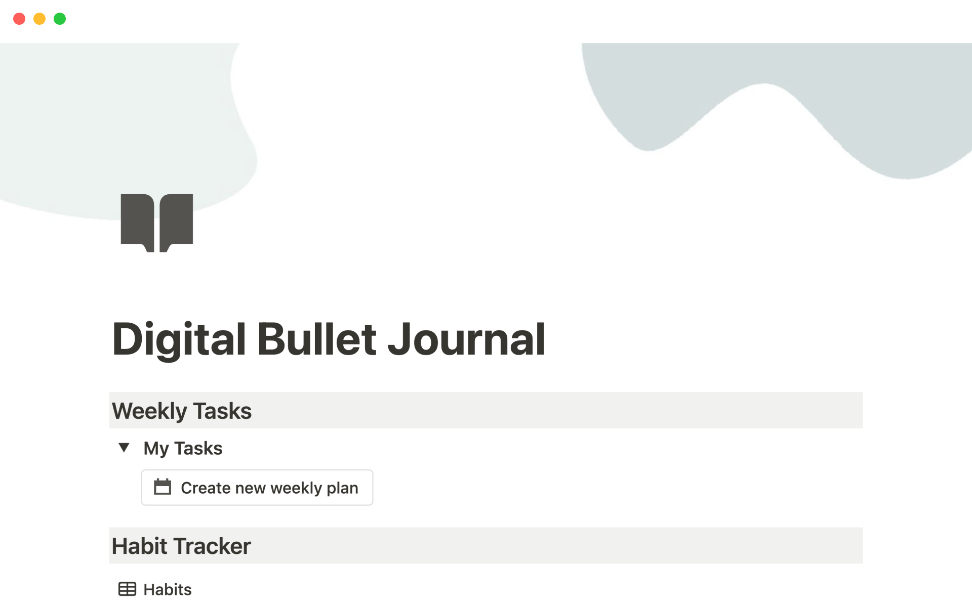En forhåndsvisning av mal for Digital Bullet Journal