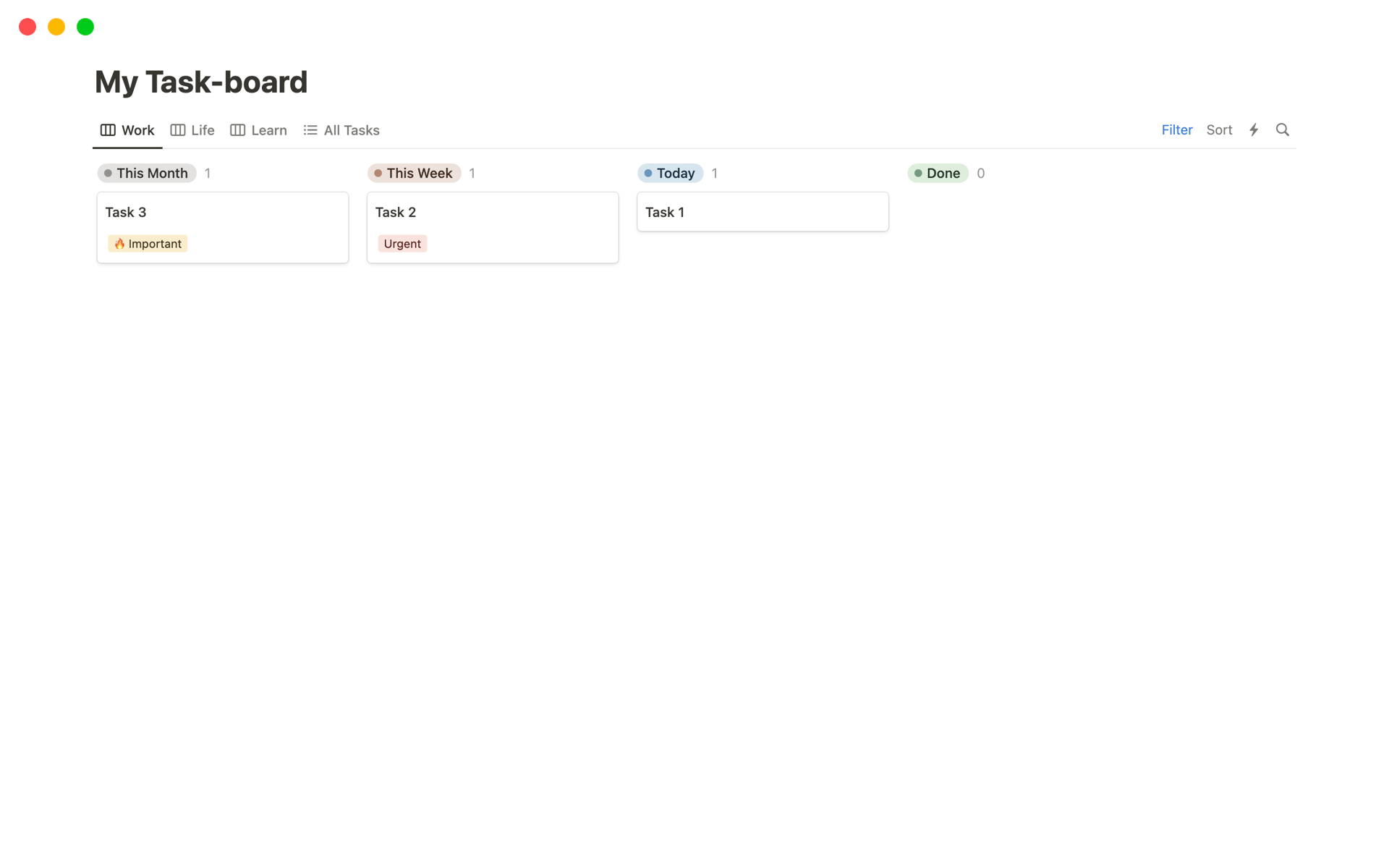 A template preview for Taskboard