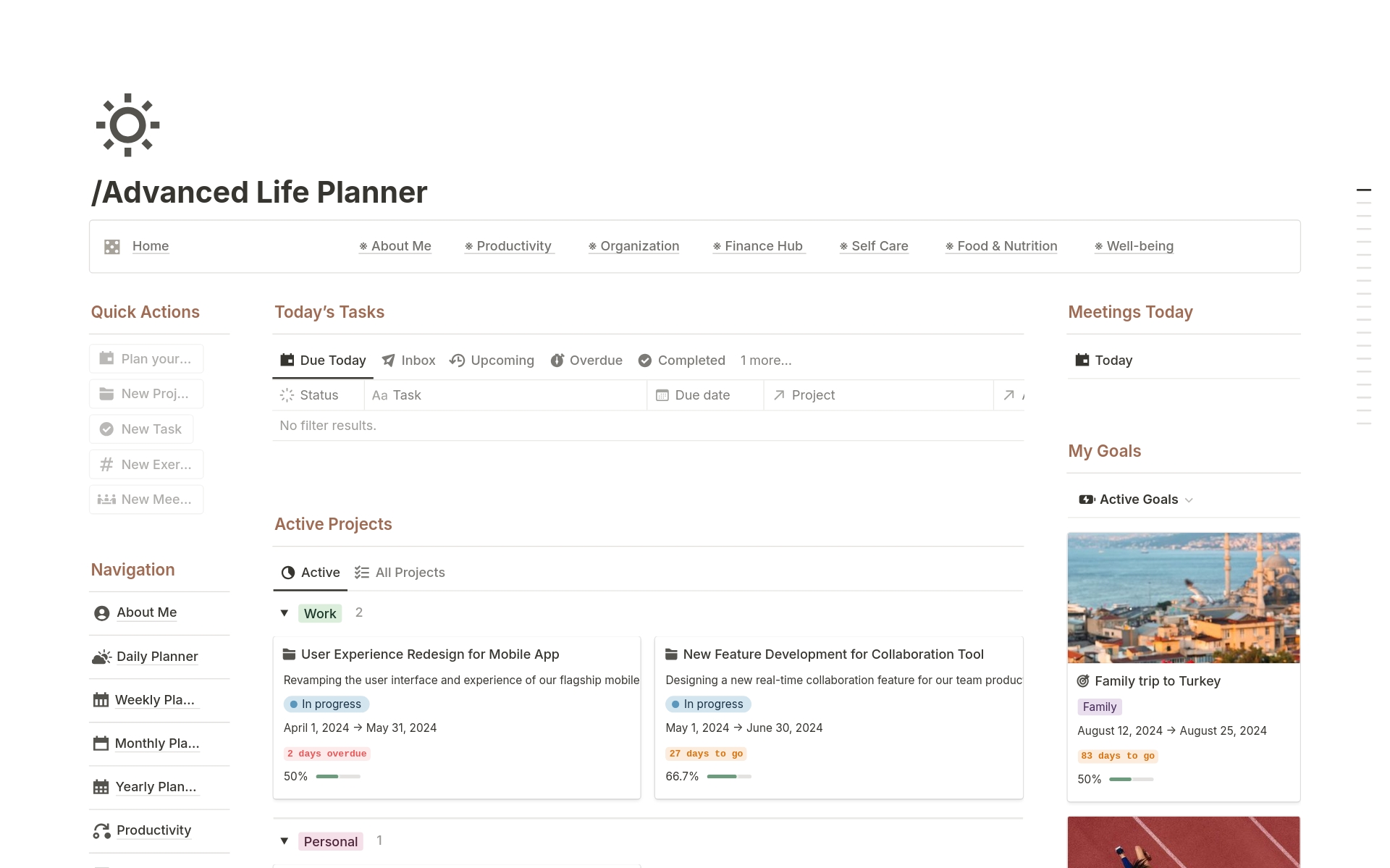 A template preview for Advanced Life Planner