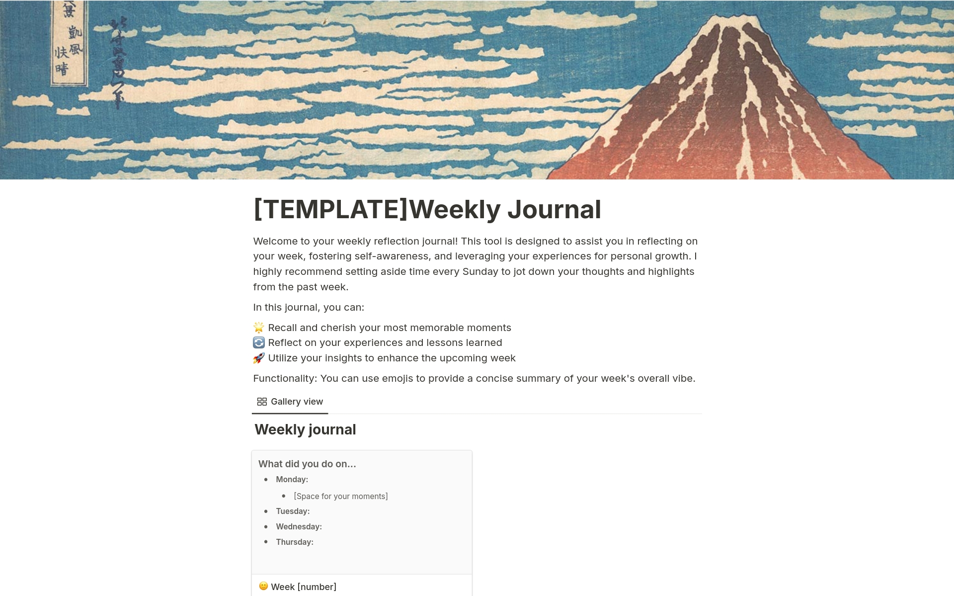 Weekly Journal and Reflection のテンプレートのプレビュー