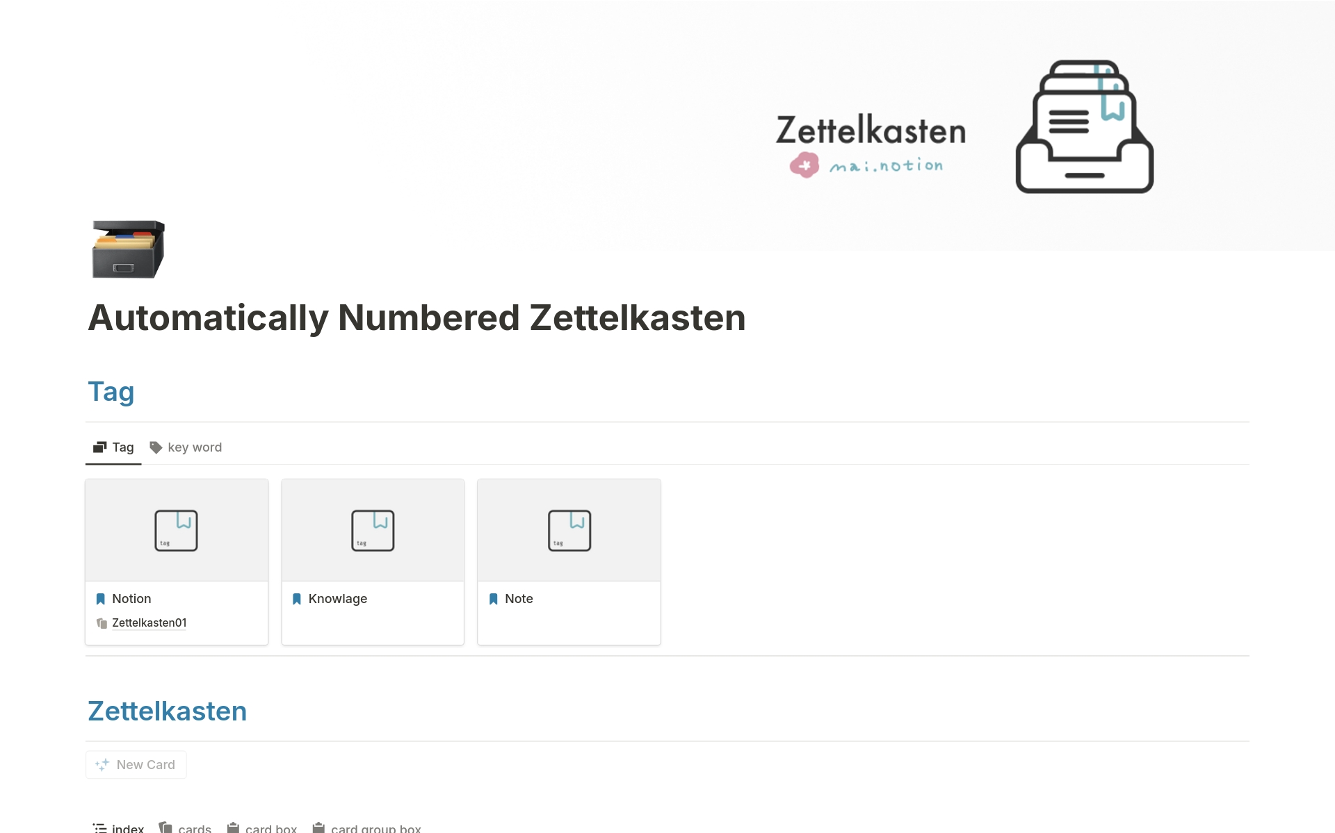 A template preview for Automatically Numbered Zettelkasten