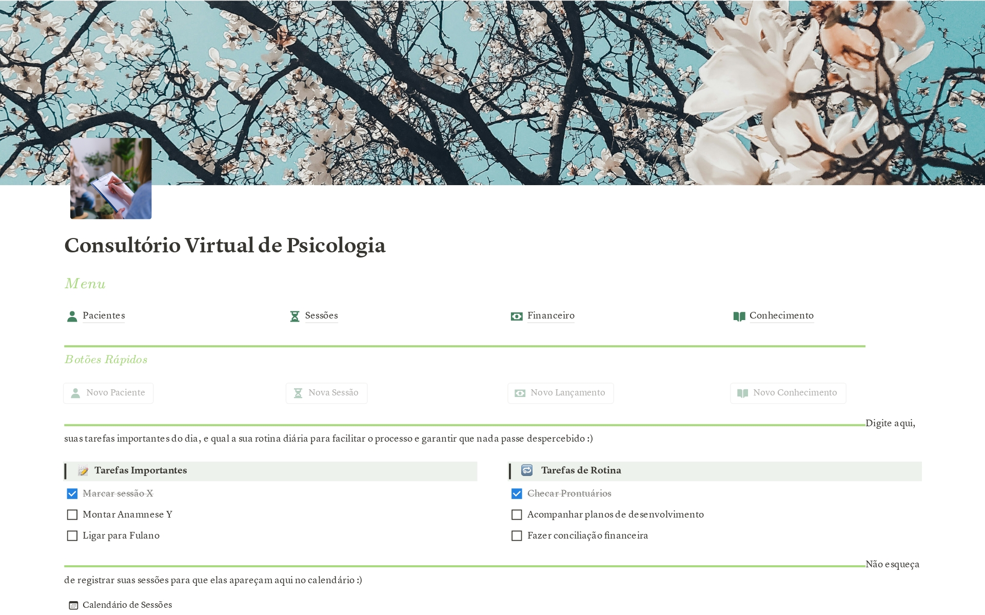 En förhandsgranskning av mallen för Consultório de Psicologia Virtual