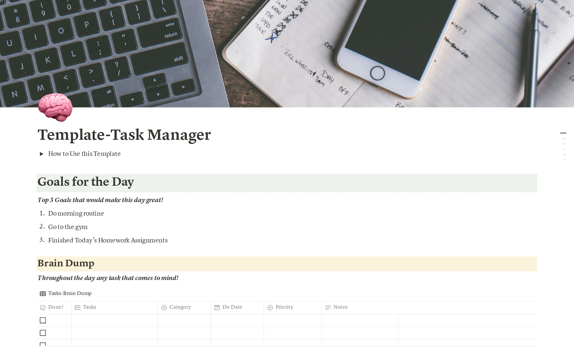 Uma prévia do modelo para Task Manager