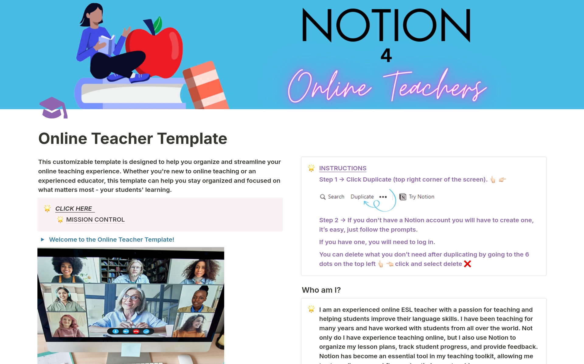 Eine Vorlagenvorschau für Online Teacher