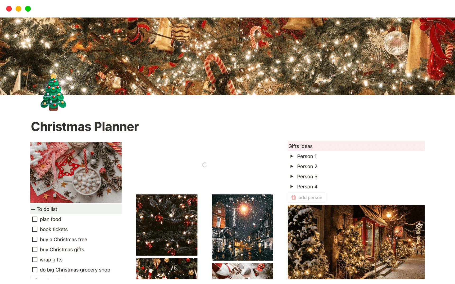 En forhåndsvisning av mal for Christmas Planner