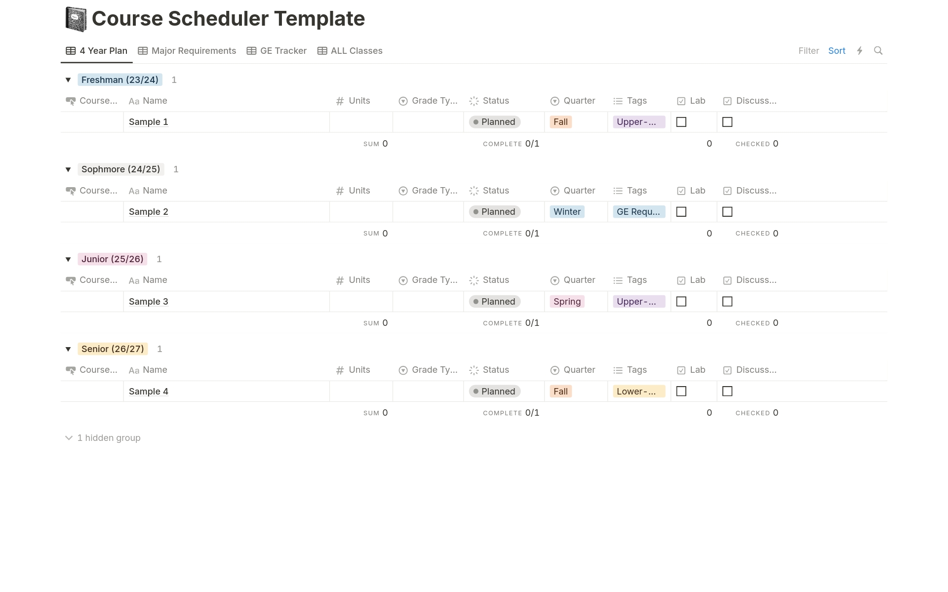 A template preview for College Course Scheduler