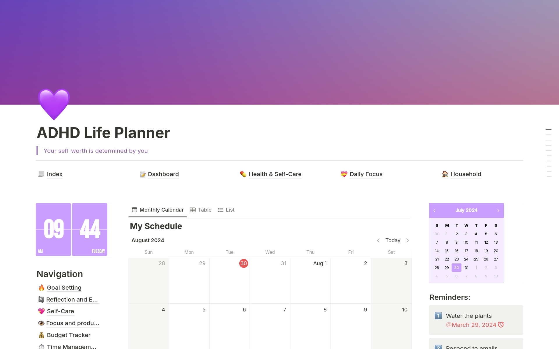 A template preview for ADHD Planner All-in-one