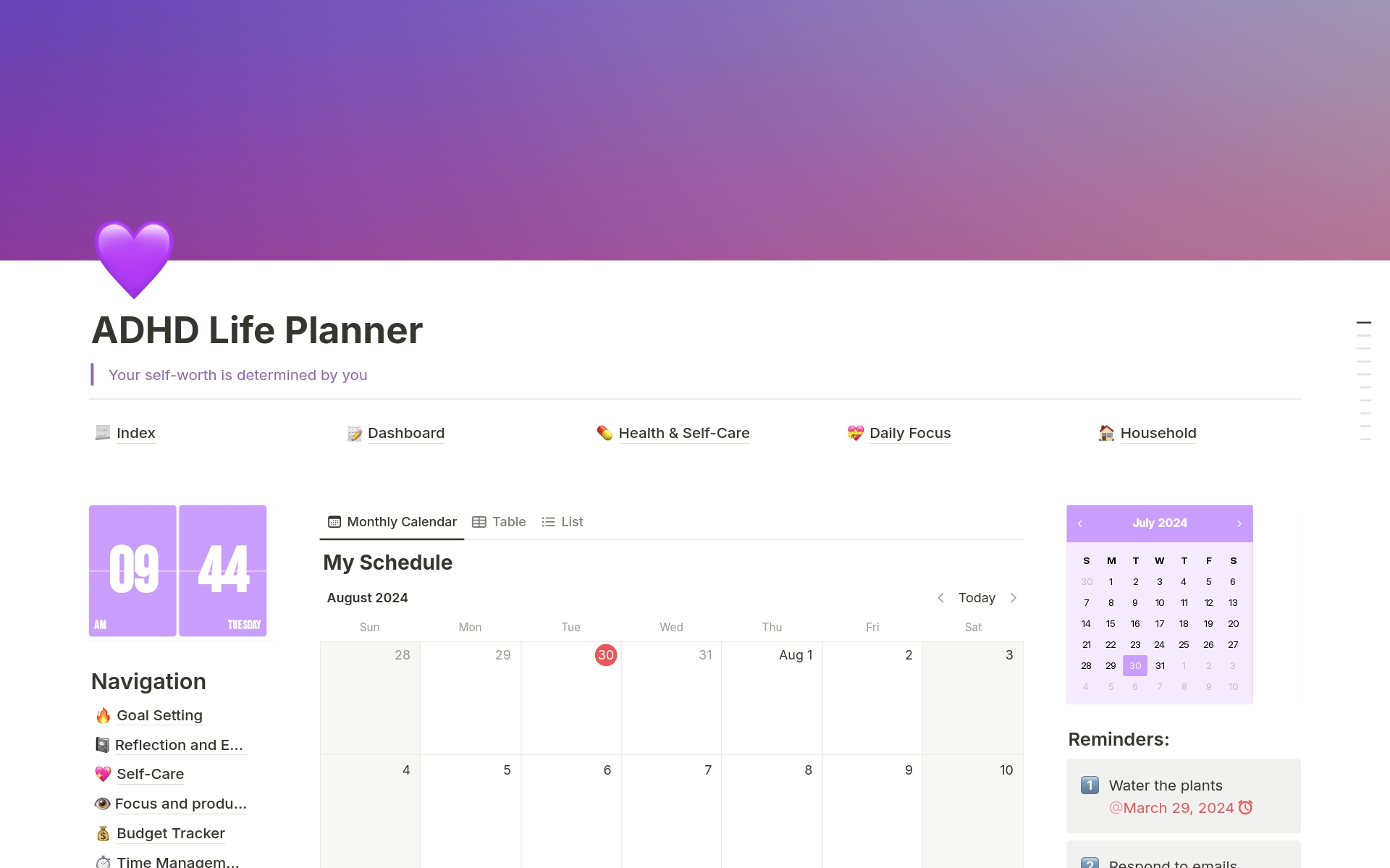 Uma prévia do modelo para ADHD Planner All-in-one