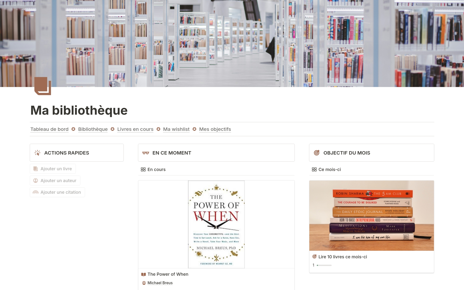 A template preview for Ma bibliothèque