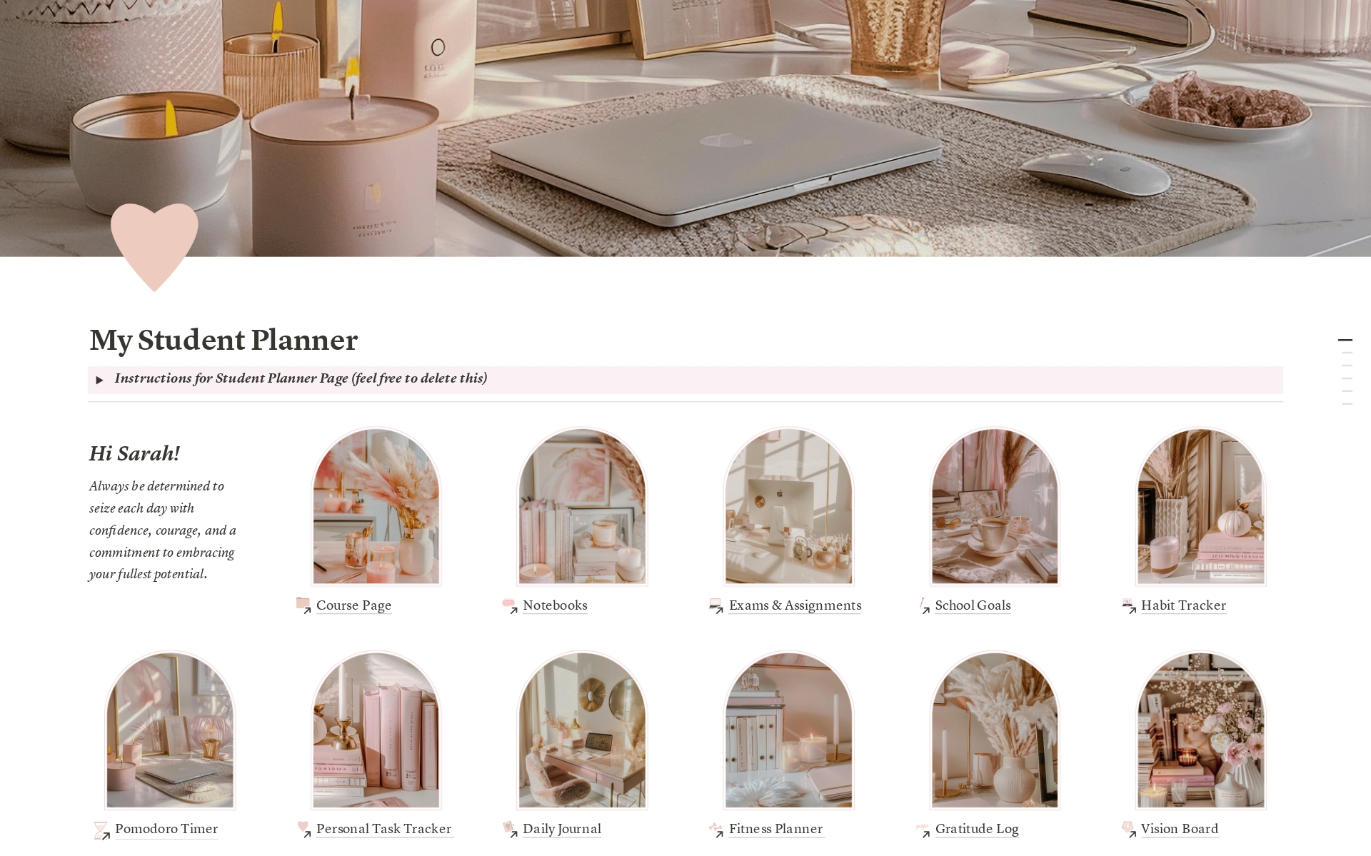 A template preview for Pink Aesthetic Student Planner