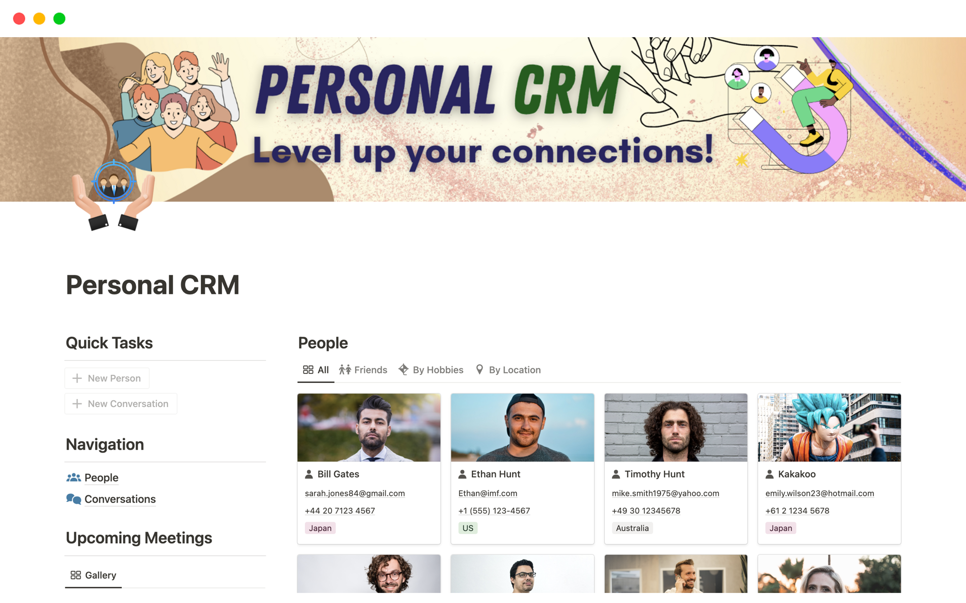 En förhandsgranskning av mallen för Personal CRM