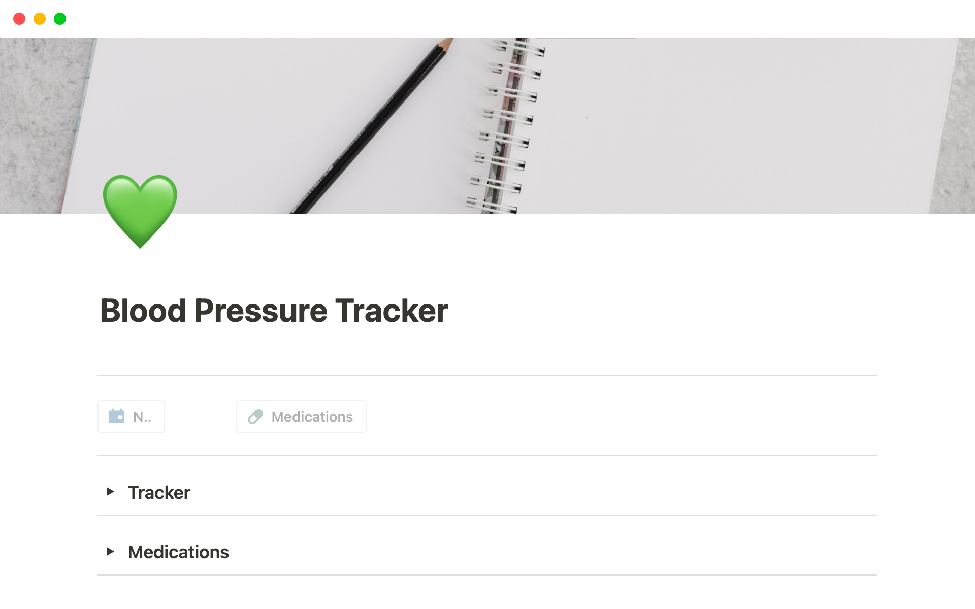 A template preview for Blood Pressure Tracker
