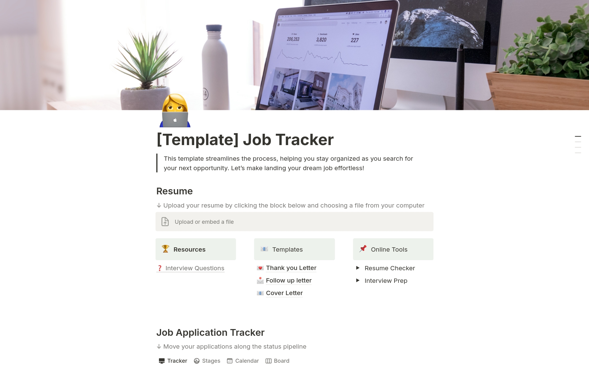 A template preview for Job Application Tracker | GET YOUR DREAM JOB 💞