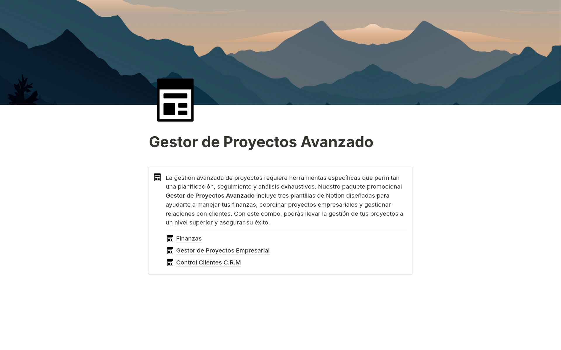 En förhandsgranskning av mallen för Gestor de Proyectos Avanzado 