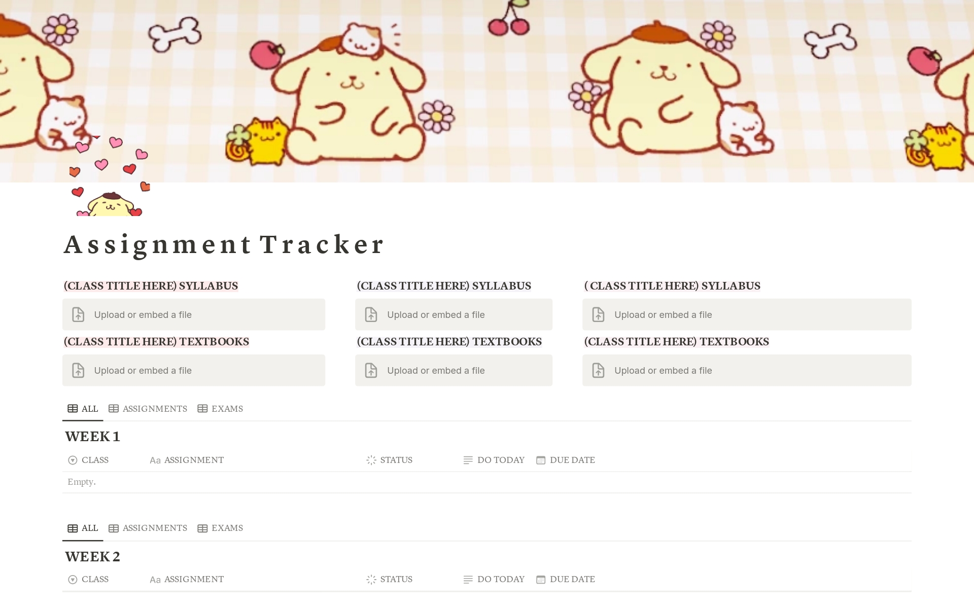 A template preview for PomPom Assignment Tracker