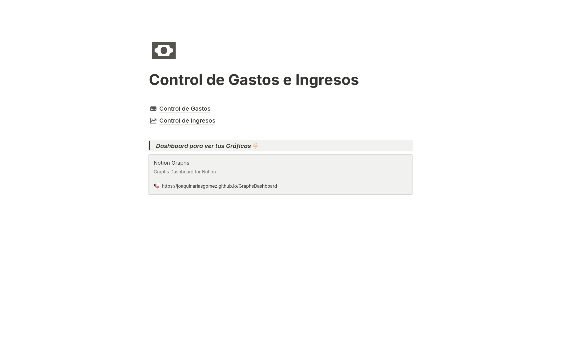 En förhandsgranskning av mallen för Control de Gastos e Ingresos