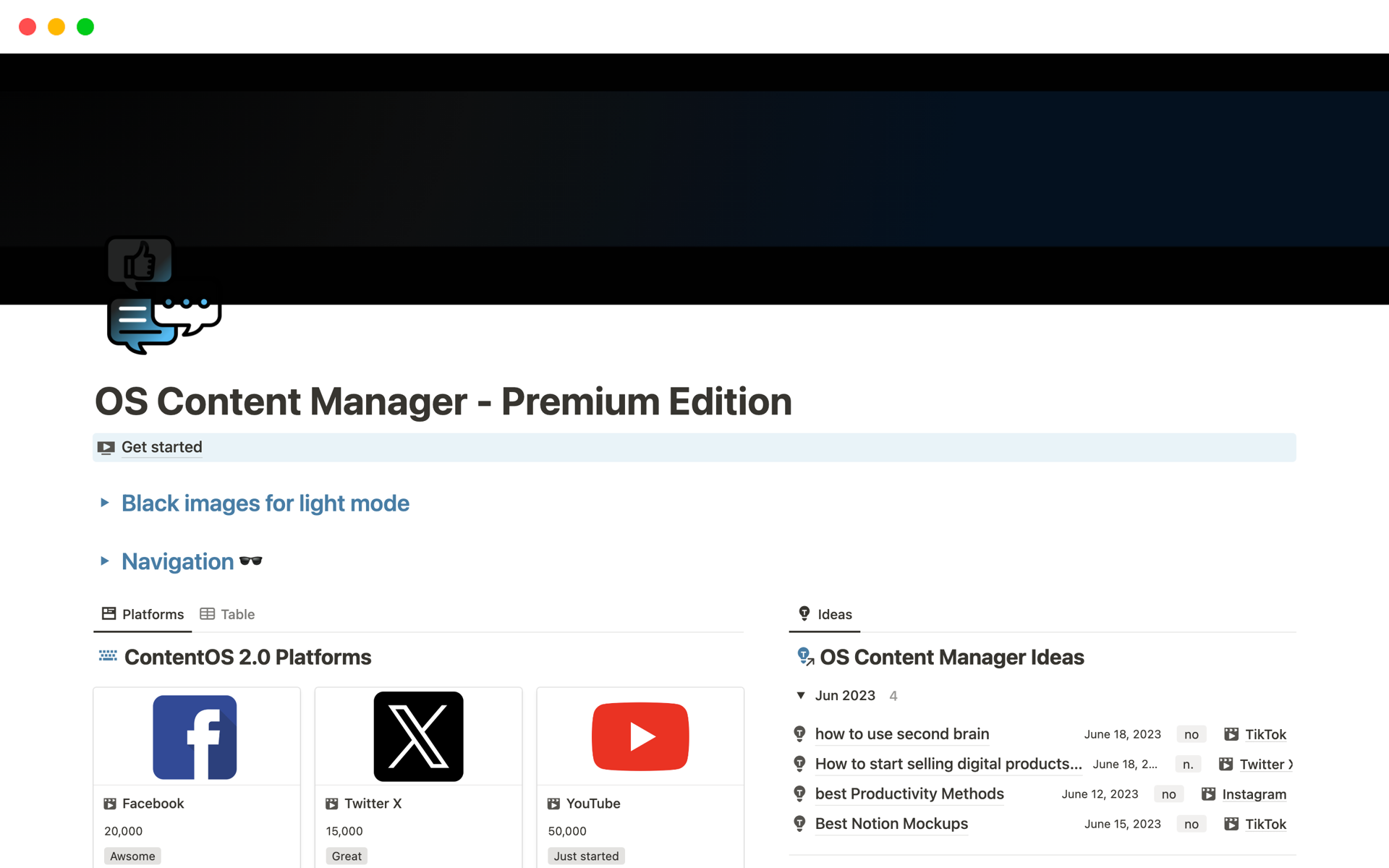 En forhåndsvisning av mal for OS Content Manager - Premium Edition