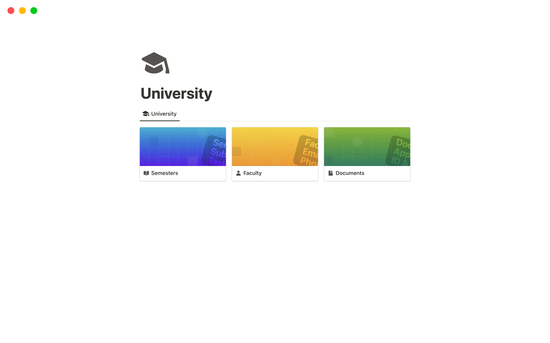 A template preview for University