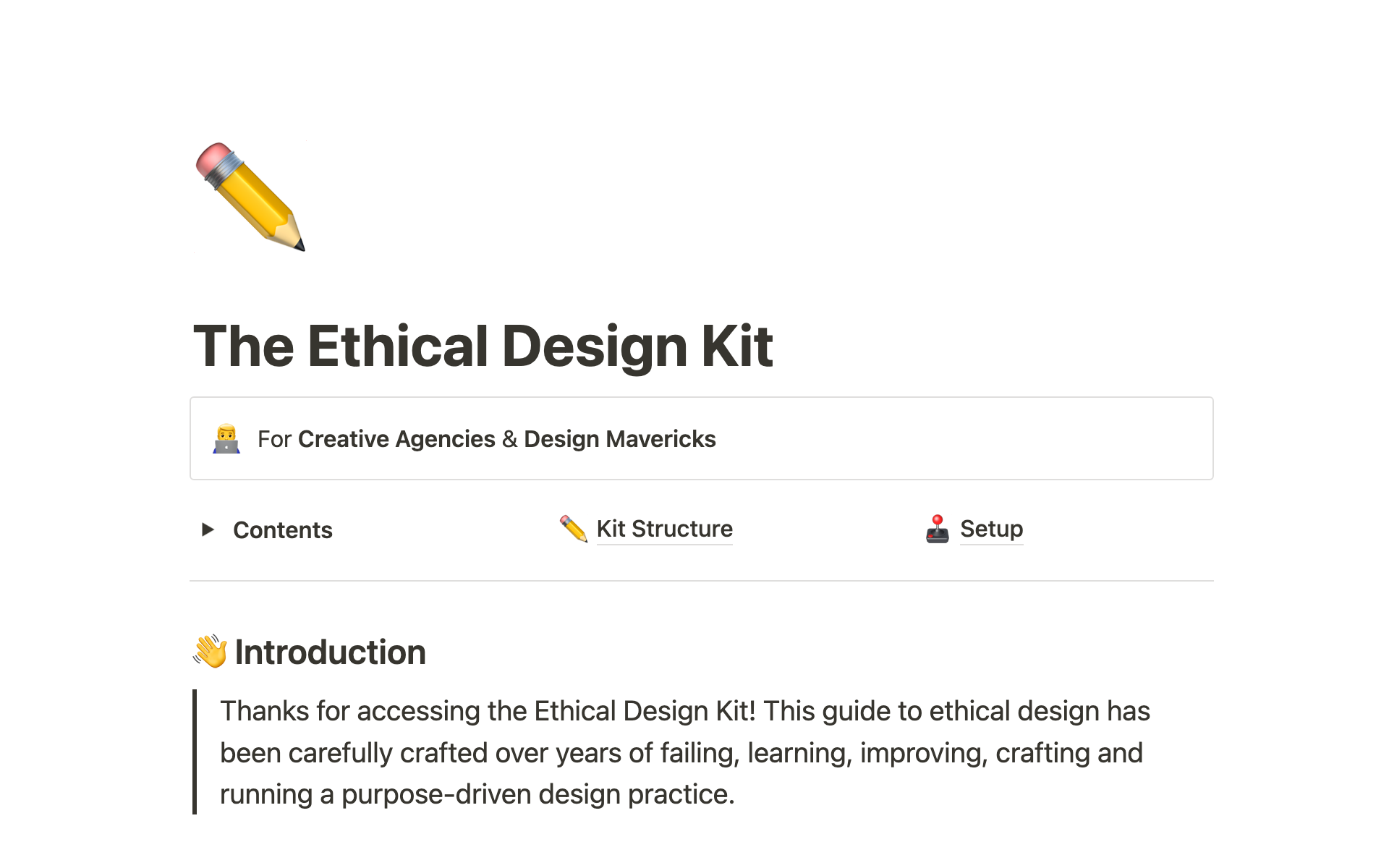 En forhåndsvisning av mal for The Ethical Design Handover Kit