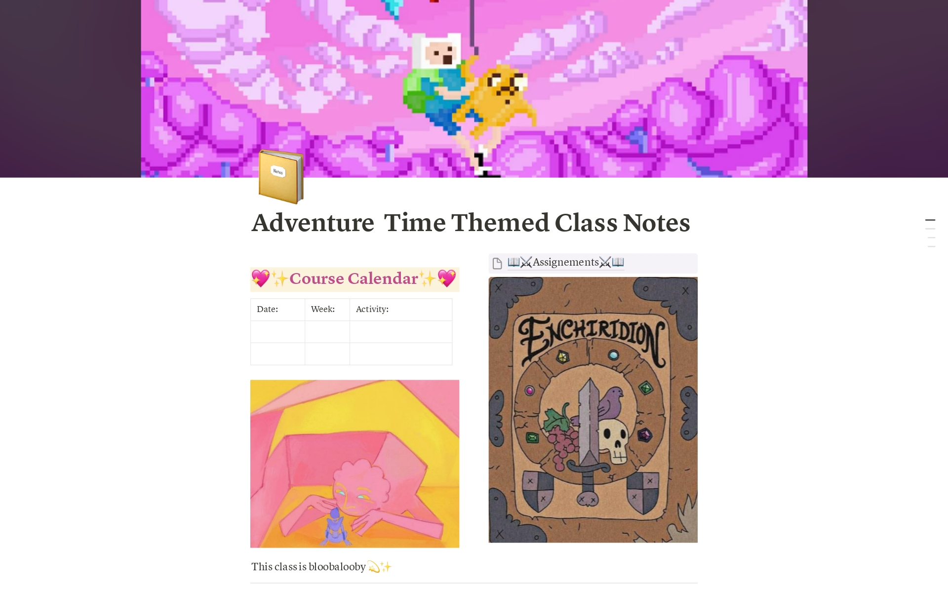 A template preview for Adventure Time Themed Class Notes