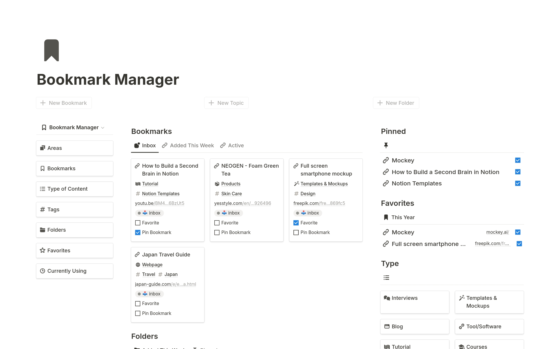Vista previa de plantilla para Bookmark Manager