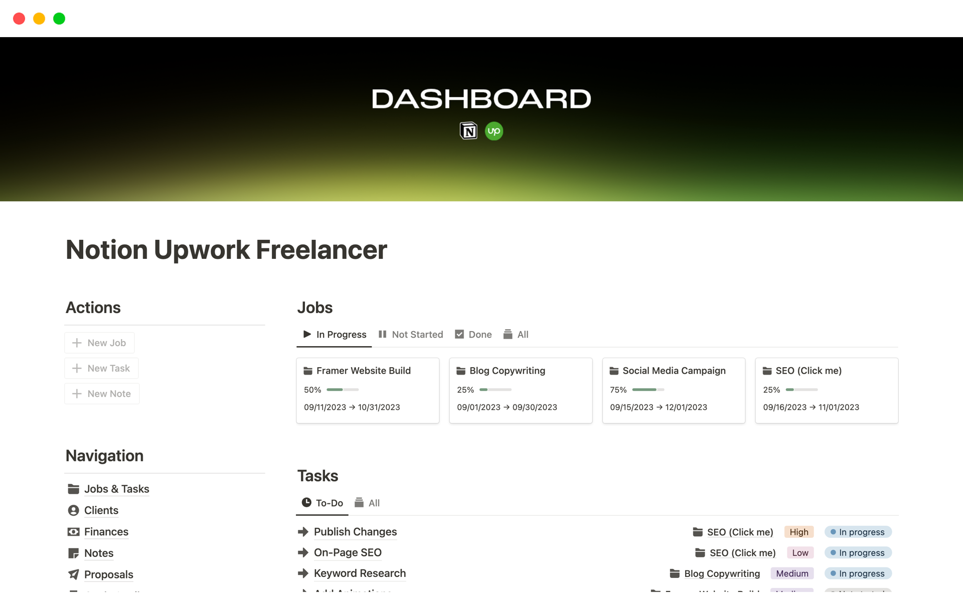 A template preview for Upwork Freelancer