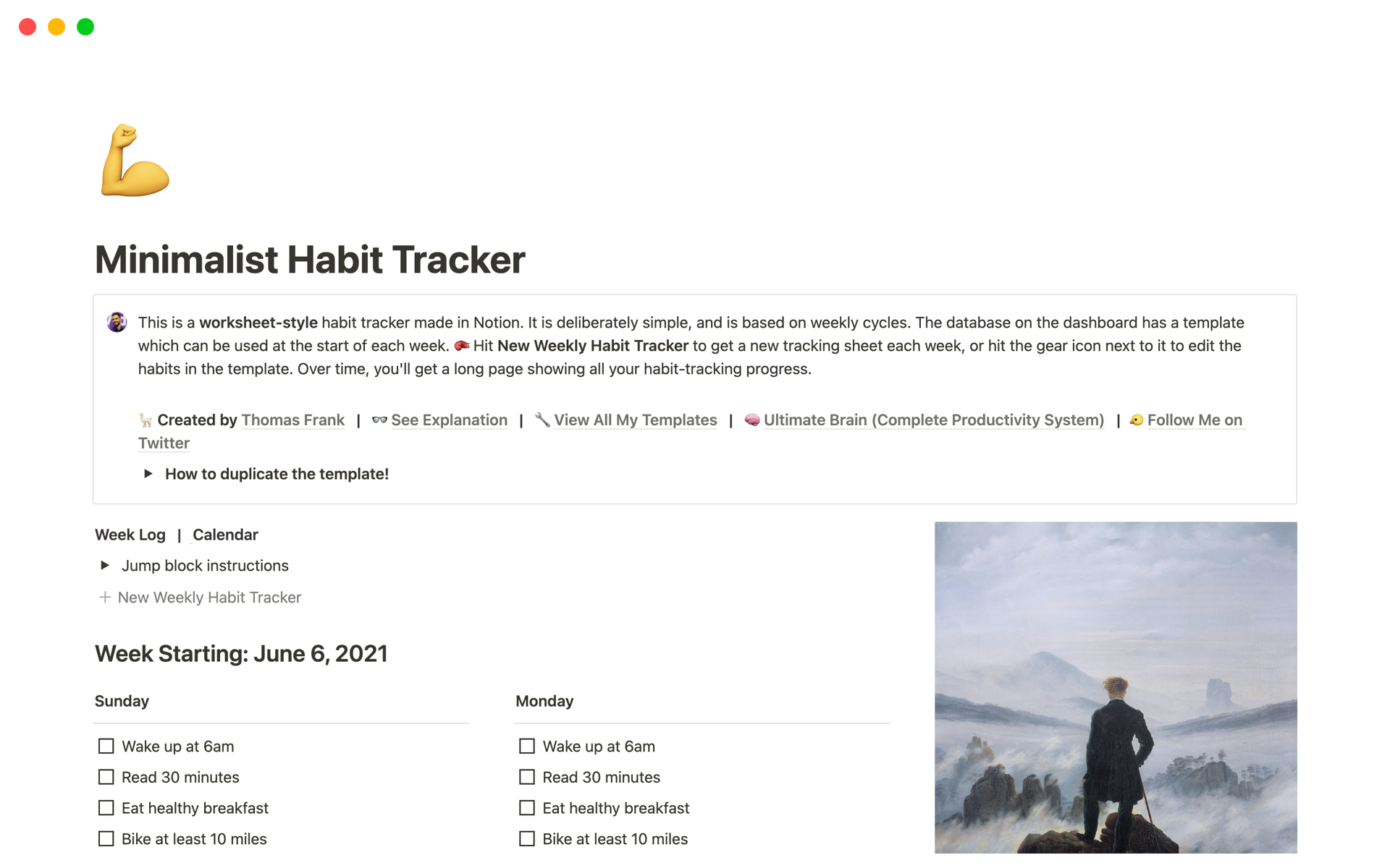 En forhåndsvisning av mal for Minimalist Habit Tracker