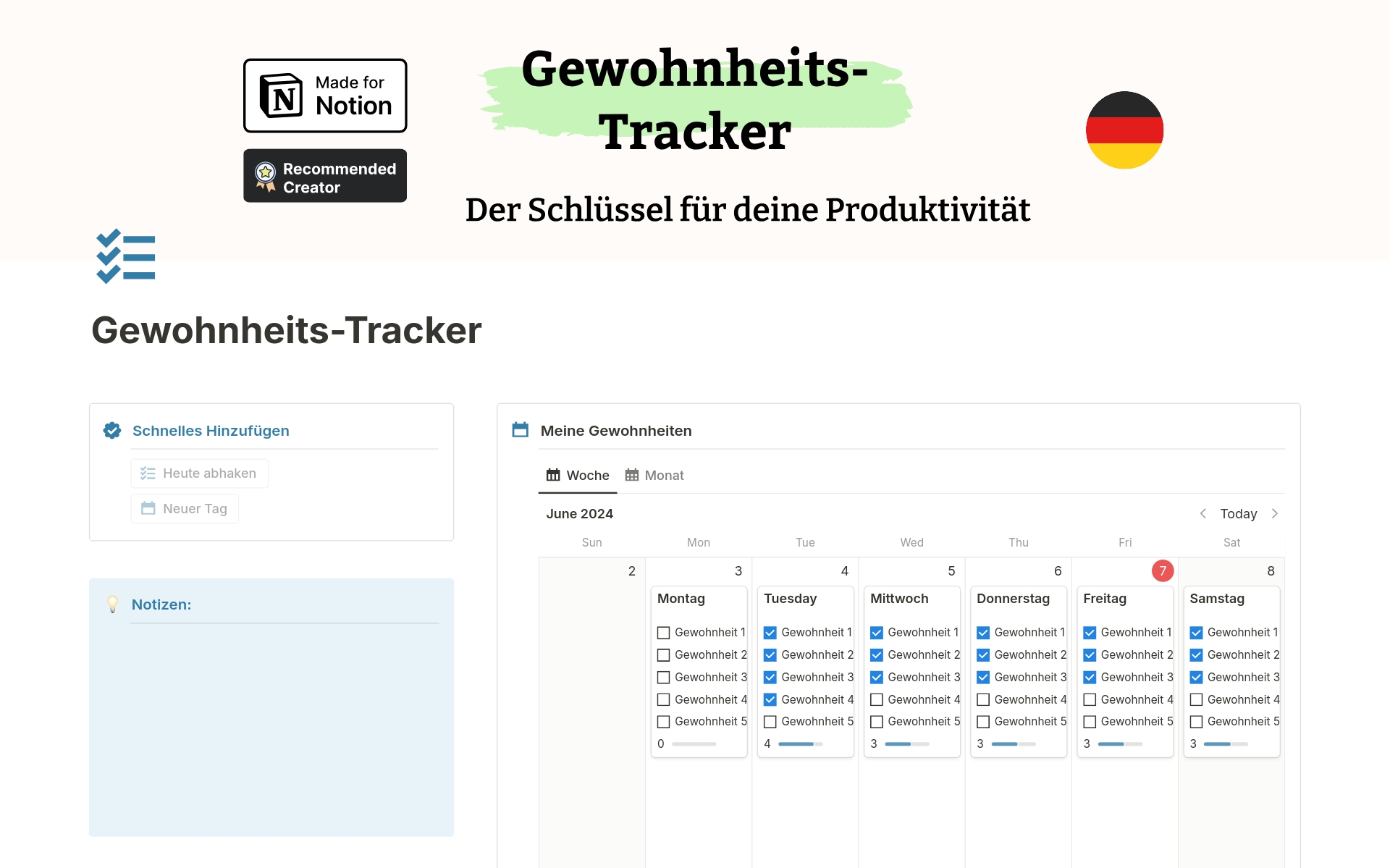 A template preview for Gewohnheits-Tracker