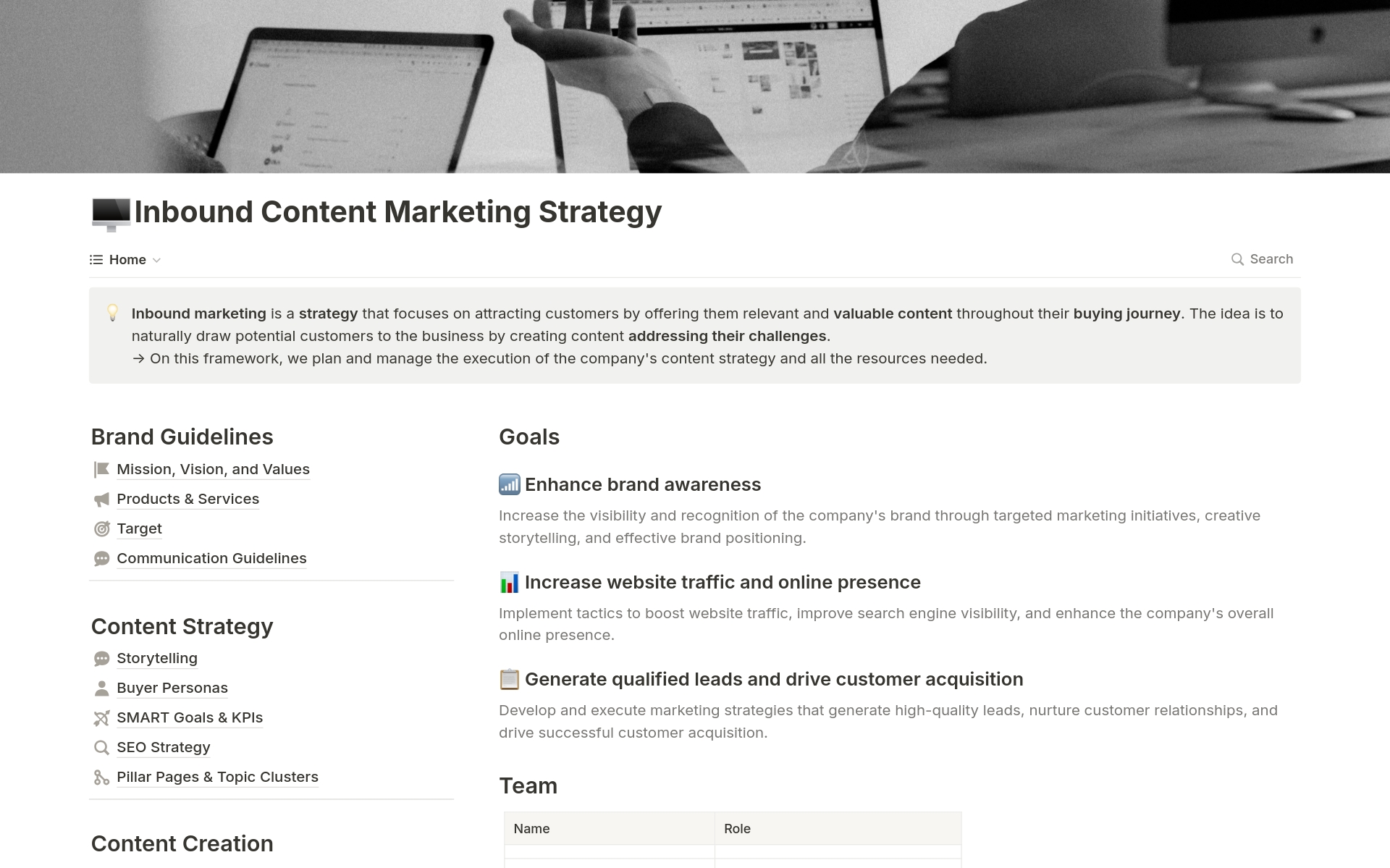 The Notion "Content Marketing Strategy Framework" template is a comprehensive and highly organized tool designed to help individuals and companies develop and implement effective content marketing strategies. 