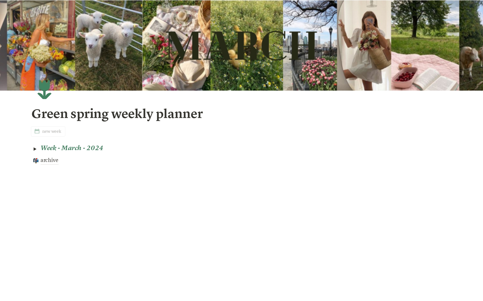 En förhandsgranskning av mallen för Spring weekly planner