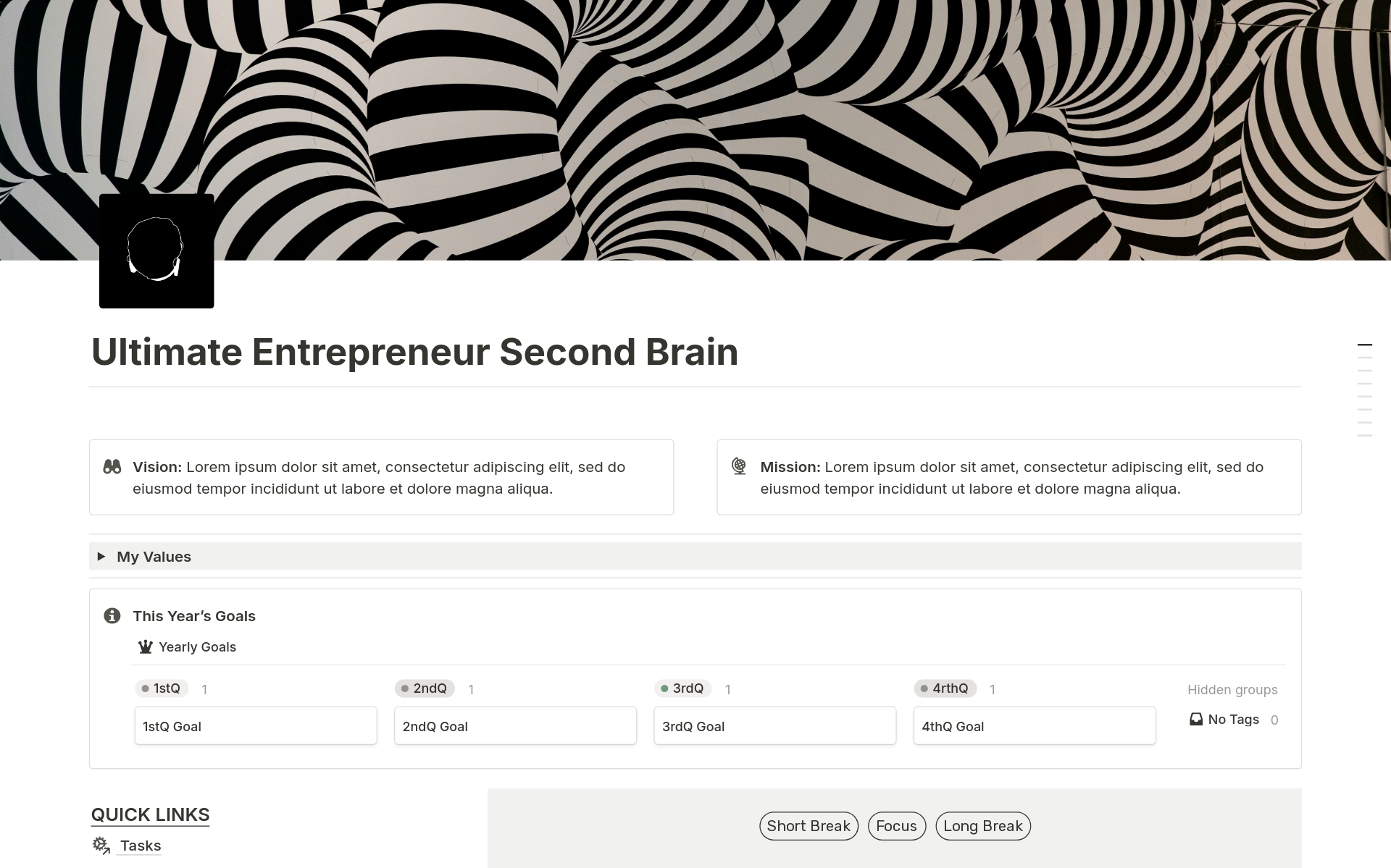 En förhandsgranskning av mallen för Ultimate Entrepreneur/Freelancer Second Brain