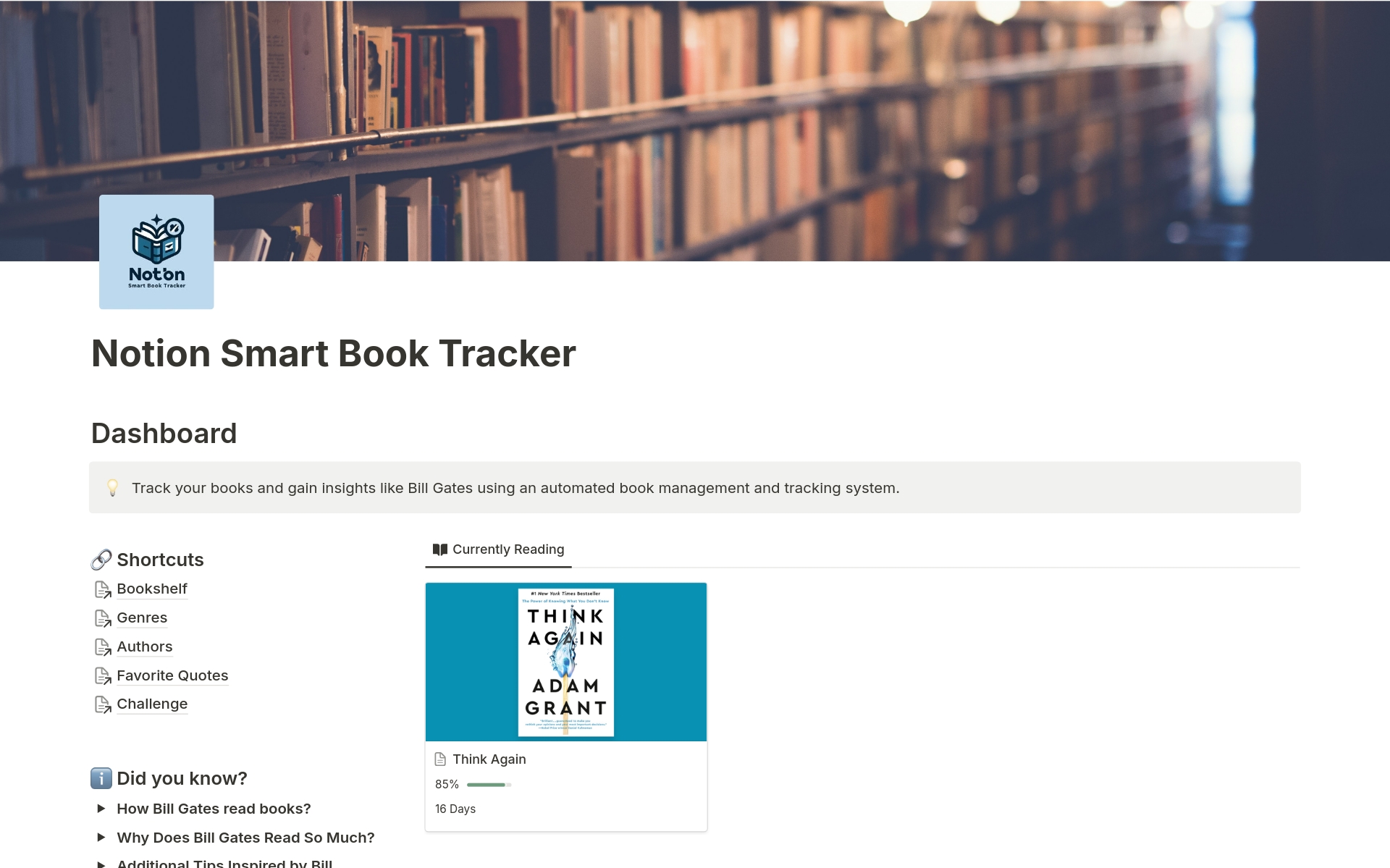 Eine Vorlagenvorschau für Smart Book Tracker