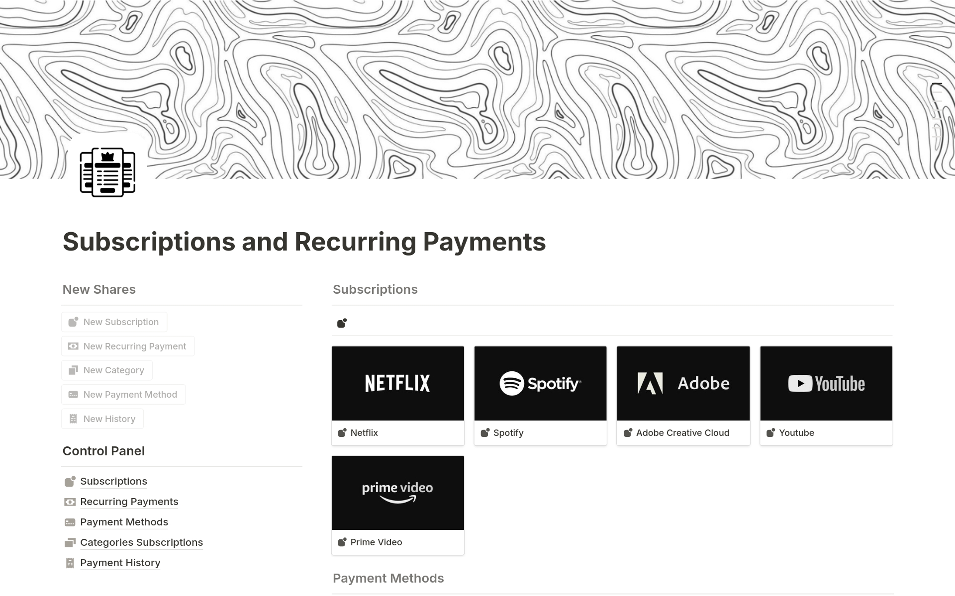 Subscriptions and Recurring Paymentsのテンプレートのプレビュー