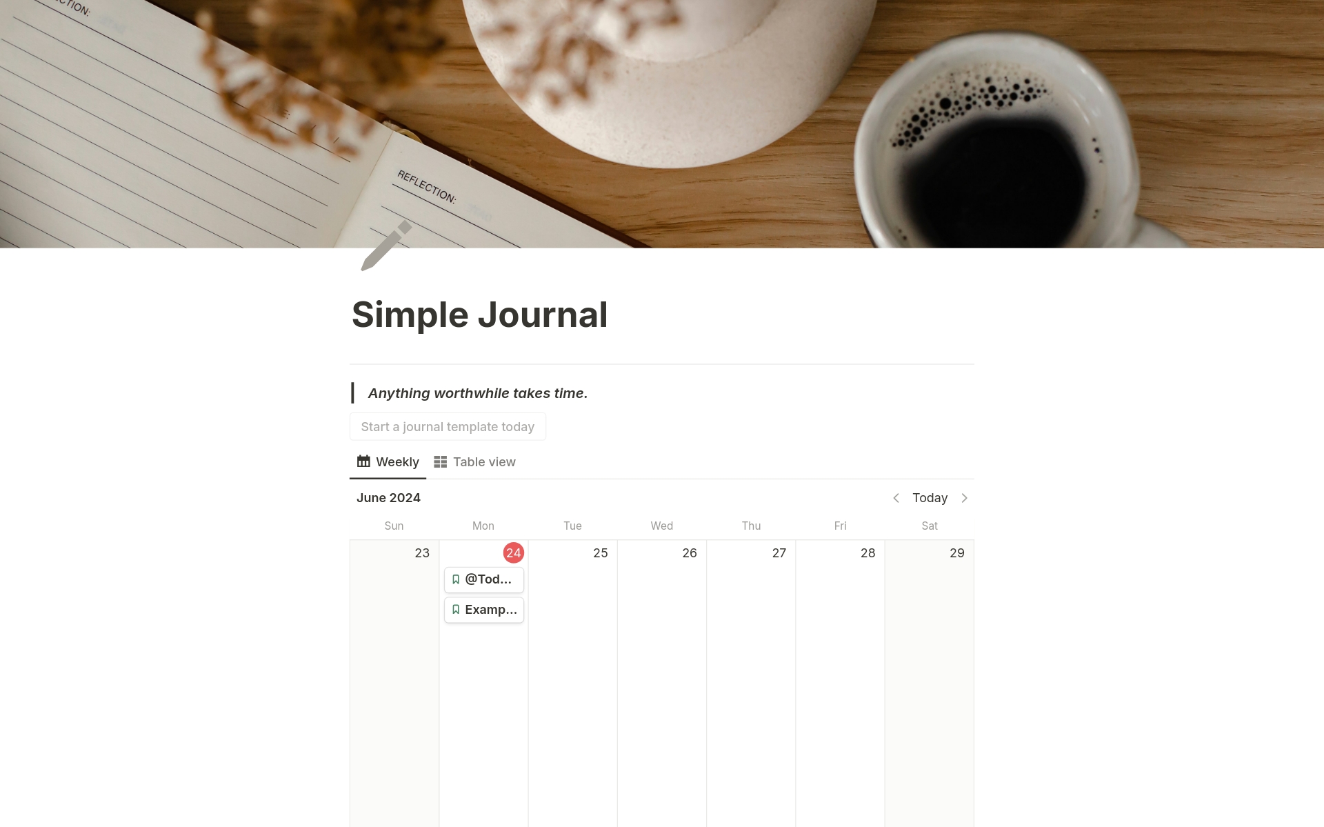 A template preview for Simple Journal 